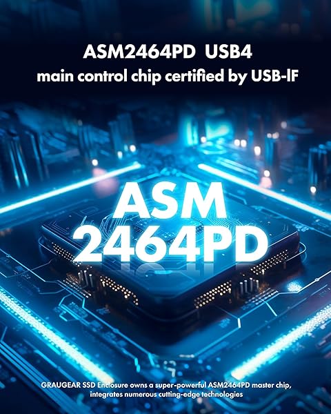 GRAUGEAR GRAUGEAR 40Gbps M2 NVMe SSD Enclosure USB4 with Cooling Fan Dual-Pipe Heatsink Aluminum Thunderbolt 4 3 ASM2464PD Chip - View 5 of 11