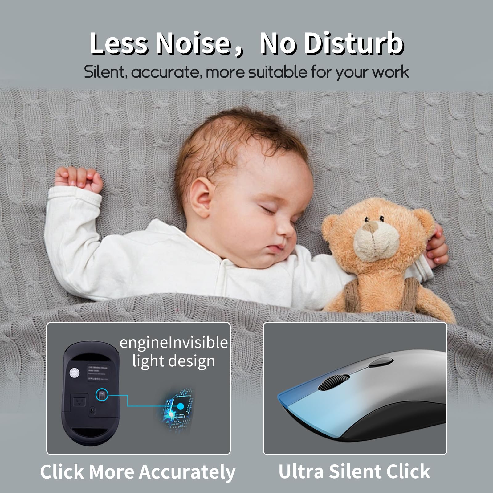 SHUNJINRUN Slim Portable Wireless Mouse for Chromebook Laptop PC Macbook Quiet Click 2400 DPI 2.4GHz Cordless Travel Mouse in Space Gray and Black - View 2 of 7