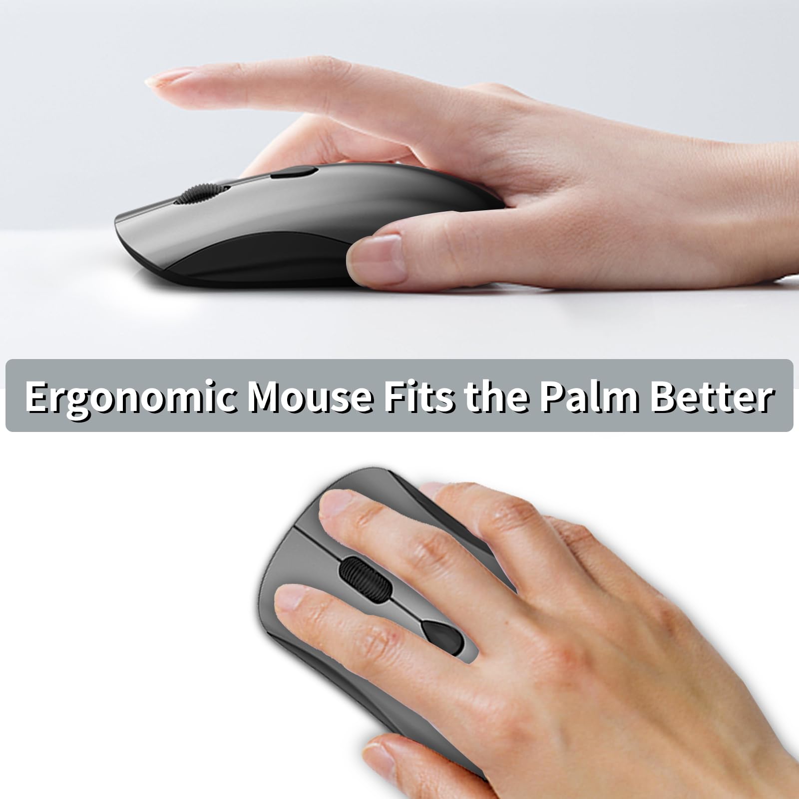 SHUNJINRUN Slim Portable Wireless Mouse for Chromebook Laptop PC Macbook Quiet Click 2400 DPI 2.4GHz Cordless Travel Mouse in Space Gray and Black - View 6 of 7