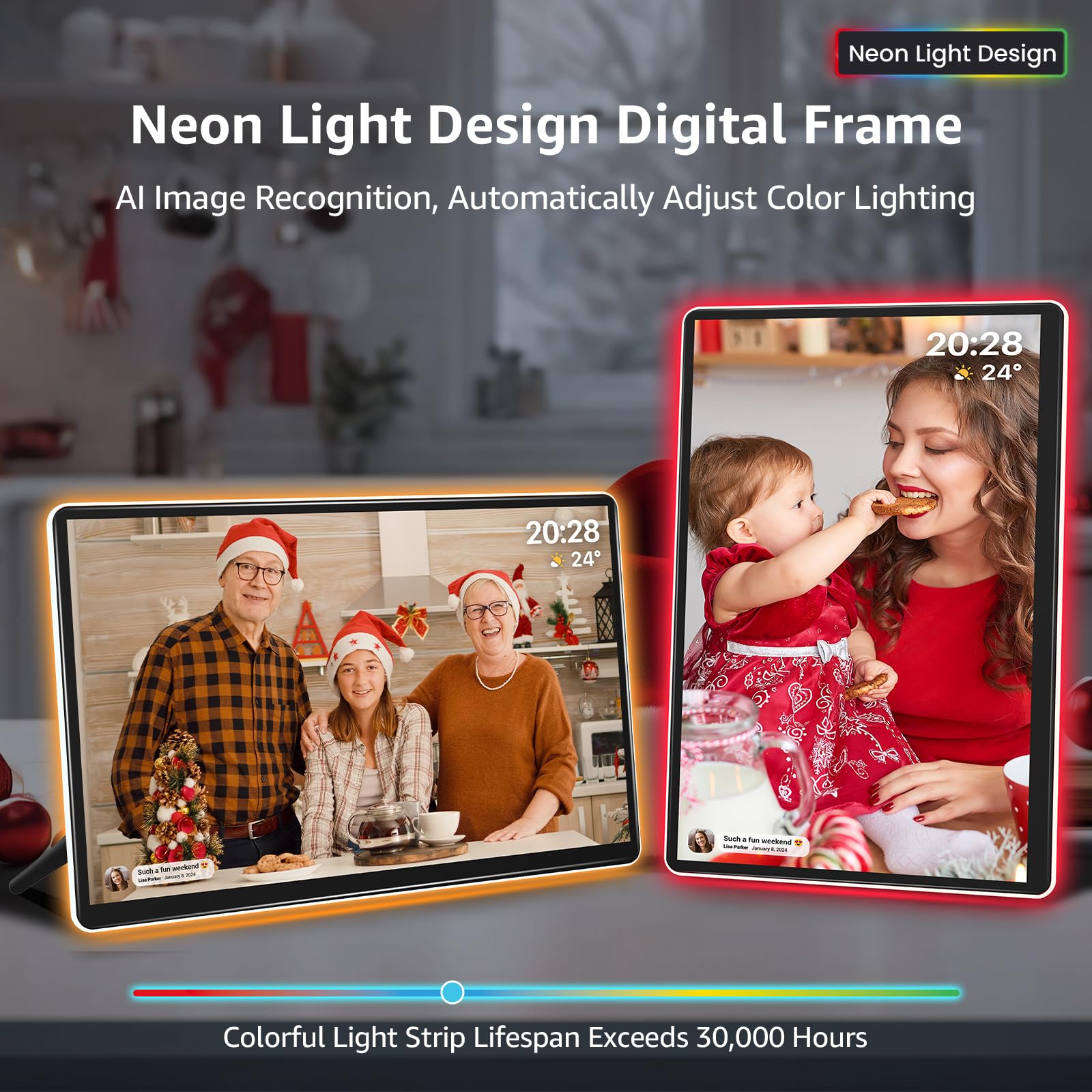 ApoloSign ApoloSign Neon Light Digital Picture Frame 14 Inch 2K FHD Display with AI Color Changing LED Strip Easy Setup and Quick Photo Sharing - View 3 of 9