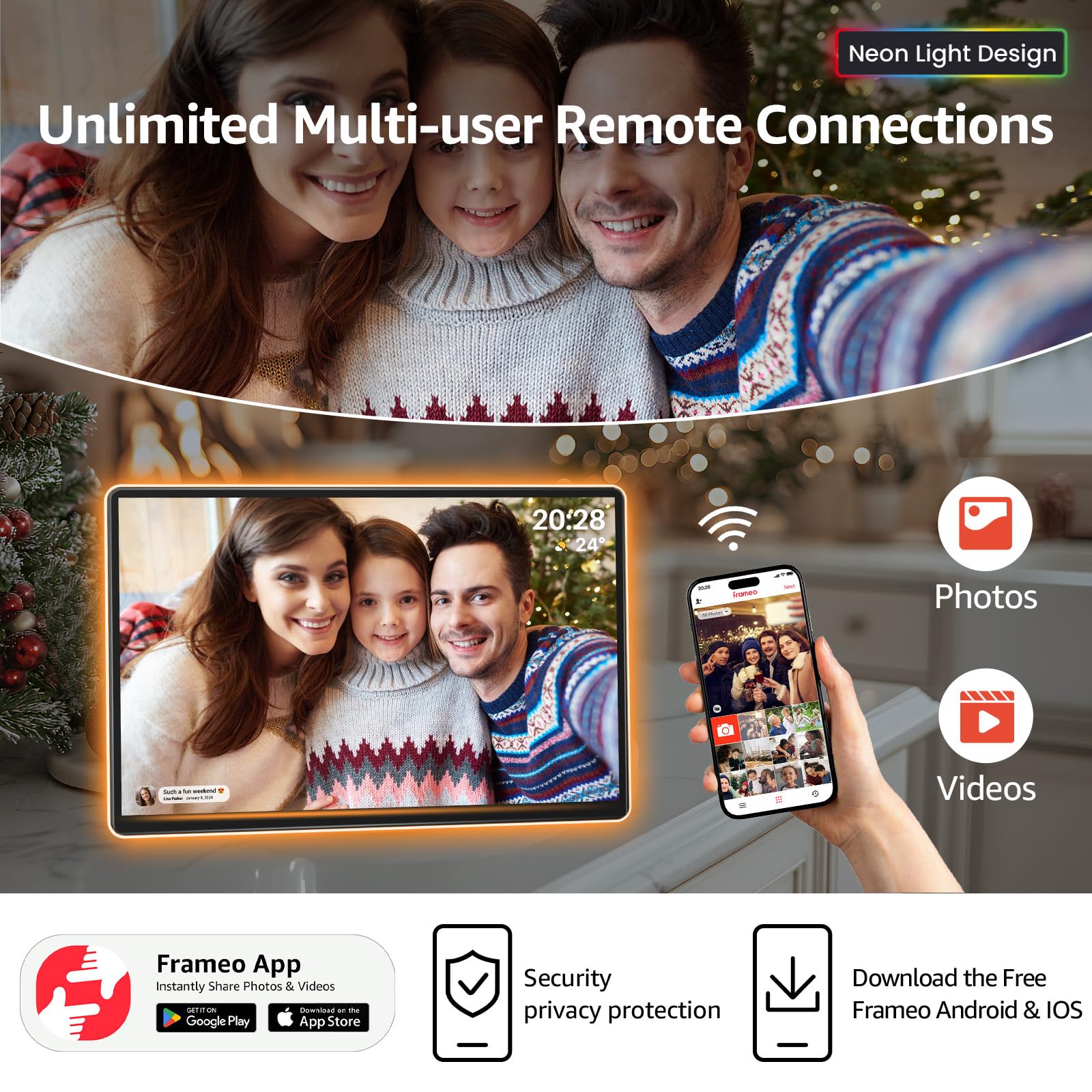 ApoloSign ApoloSign Neon Light Digital Picture Frame 14 Inch 2K FHD Display with AI Color Changing LED Strip Easy Setup and Quick Photo Sharing - View 4 of 9