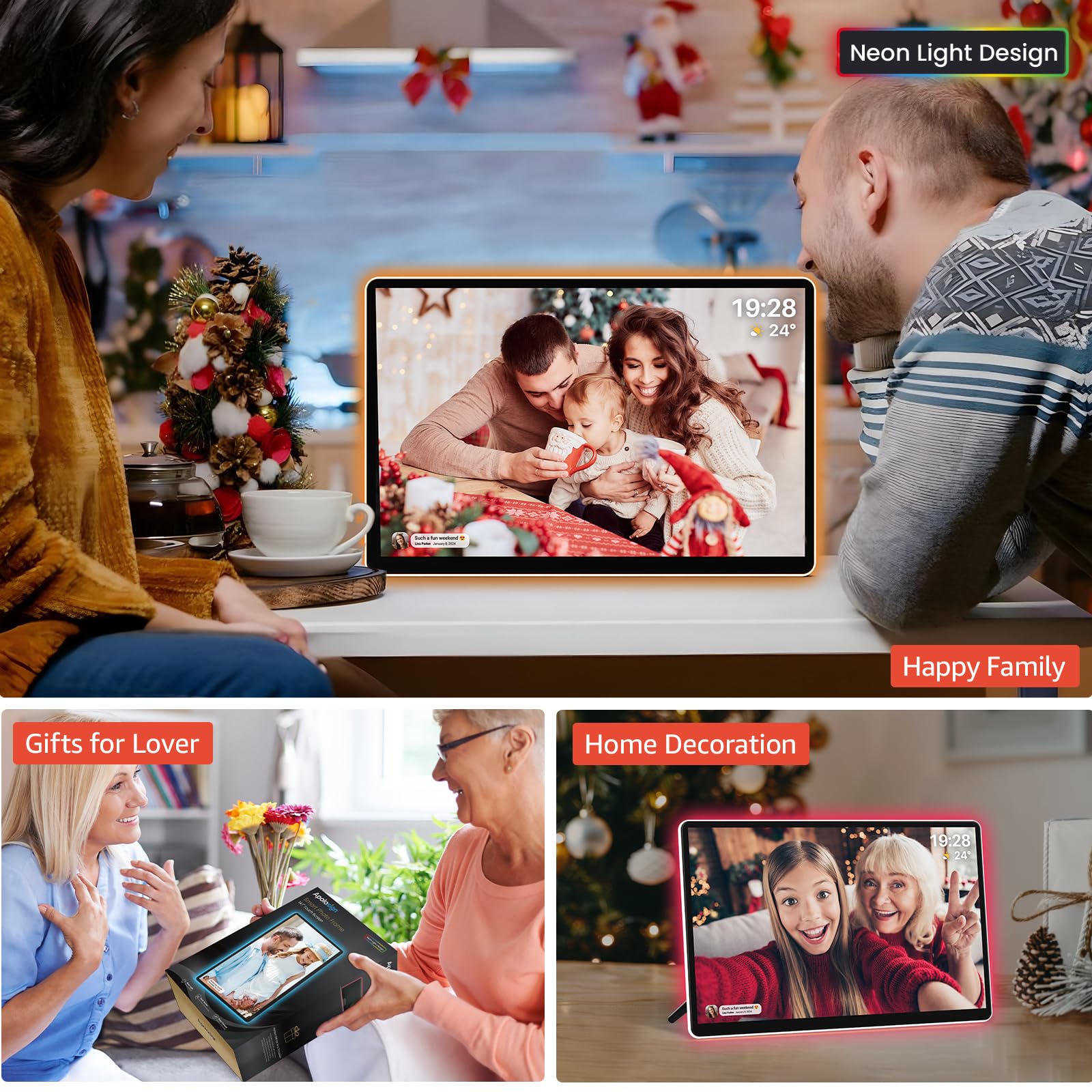 ApoloSign ApoloSign Neon Light Digital Picture Frame 14 Inch 2K FHD Display with AI Color Changing LED Strip Easy Setup and Quick Photo Sharing - View 6 of 9