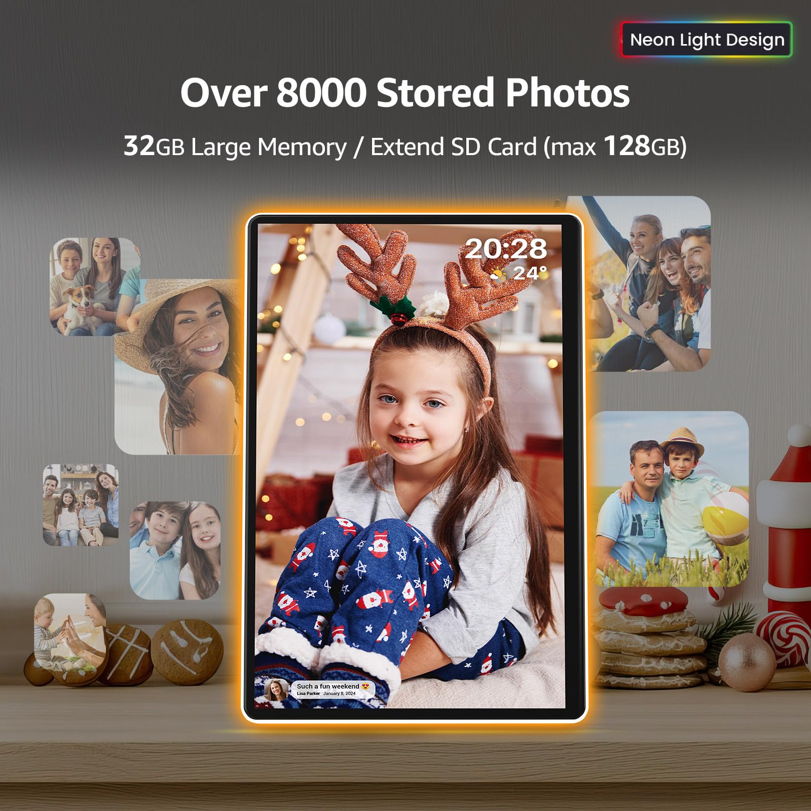 ApoloSign ApoloSign Neon Light Digital Picture Frame 14 Inch 2K FHD Display with AI Color Changing LED Strip Easy Setup and Quick Photo Sharing - View 7 of 9