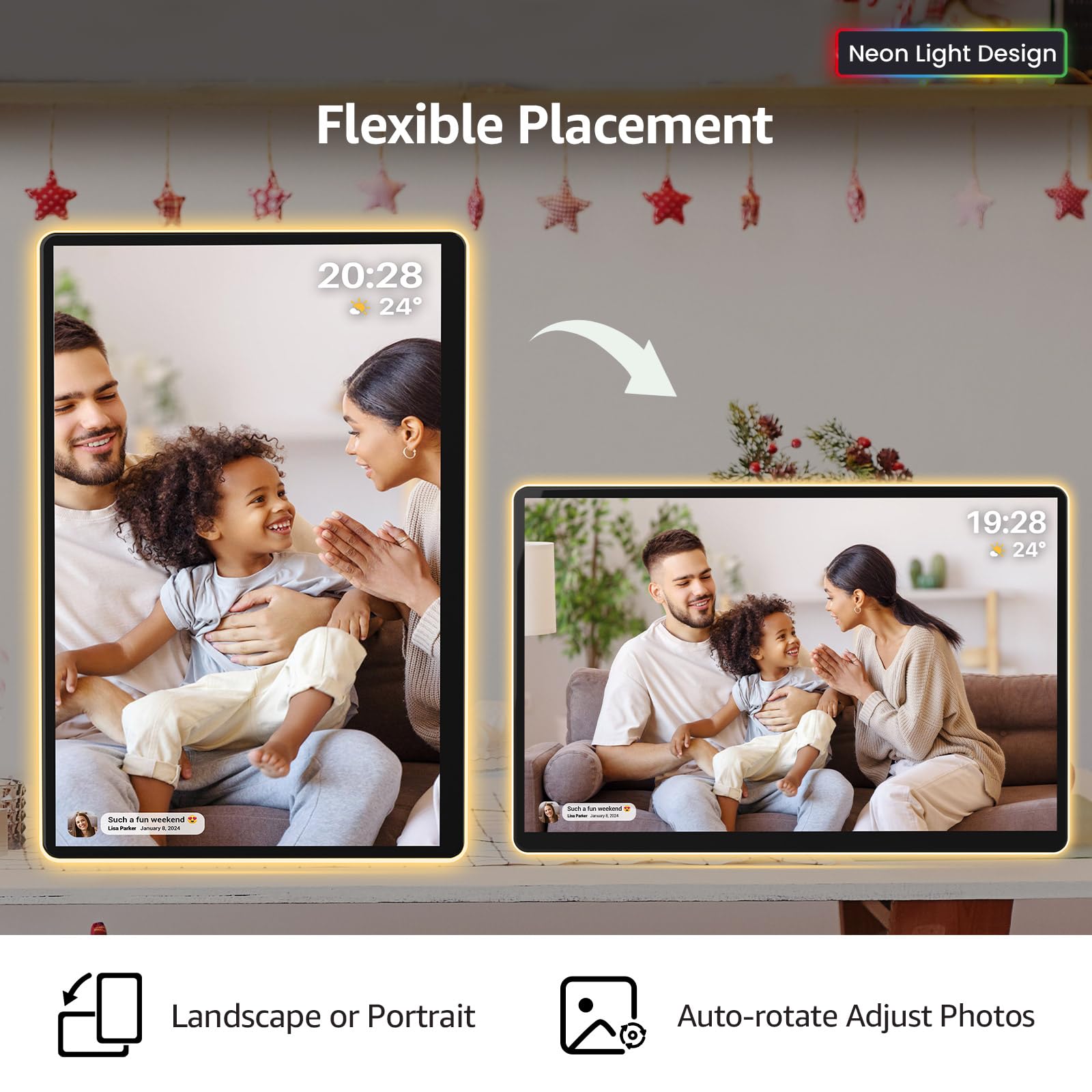 ApoloSign ApoloSign Neon Light Digital Picture Frame 14 Inch 2K FHD Display with AI Color Changing LED Strip Easy Setup and Quick Photo Sharing - View 9 of 9