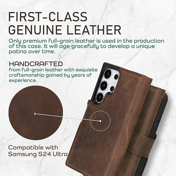 Bayelon Trifold Leather Wallet Case for Samsung Galaxy S24 Ultra with Card Holder and RFID Protection in Dark Brown - View 4 of 11