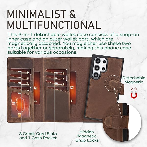 Bayelon Trifold Leather Wallet Case for Samsung Galaxy S24 Ultra with Card Holder and RFID Protection in Dark Brown - View 5 of 11