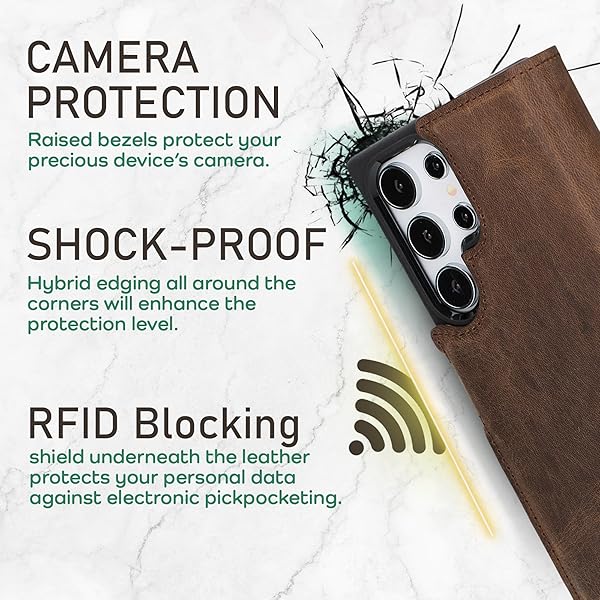 Bayelon Trifold Leather Wallet Case for Samsung Galaxy S24 Ultra with Card Holder and RFID Protection in Dark Brown - View 6 of 11