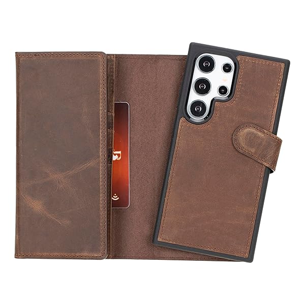 Bayelon Trifold Leather Wallet Case for Samsung Galaxy S24 Ultra with Card Holder and RFID Protection in Dark Brown - View 7 of 11