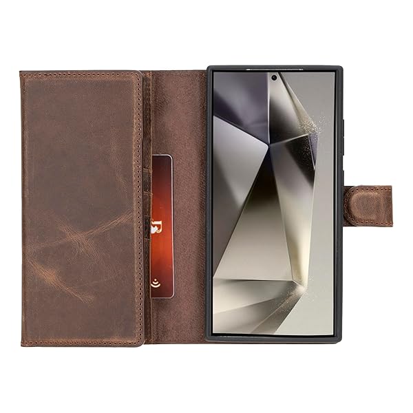 Bayelon Trifold Leather Wallet Case for Samsung Galaxy S24 Ultra with Card Holder and RFID Protection in Dark Brown - View 10 of 11