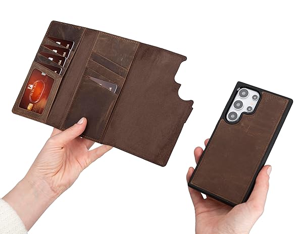 Bayelon Trifold Leather Wallet Case for Samsung Galaxy S24 Ultra with Card Holder and RFID Protection in Dark Brown - View 11 of 11