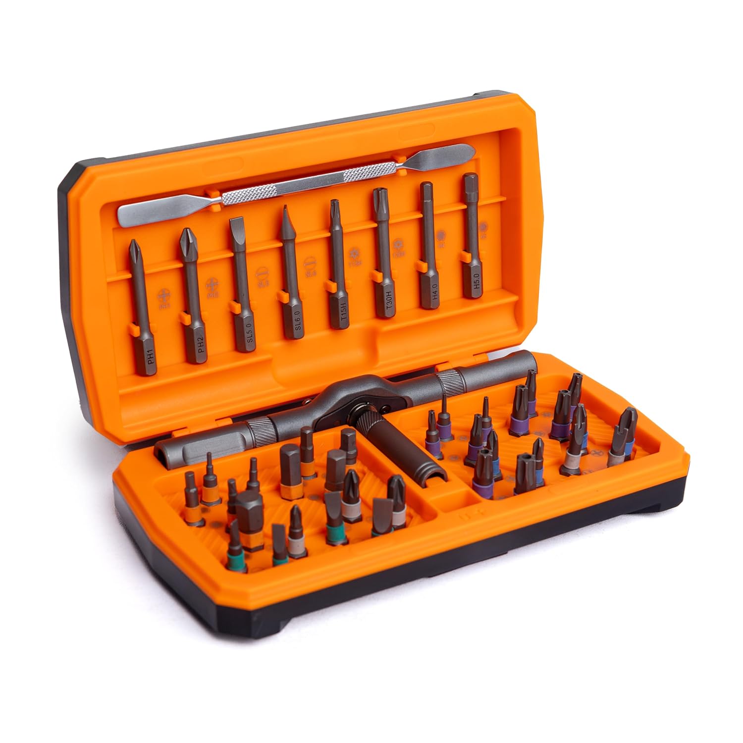 ANVANNA ANVANNA 42 in 1 Screwdriver Kit Aluminum Alloy Magnetic Ratchet Flexible Shaft for DIY Furniture Assembly Electrical Repair Bicycle Tools Orange