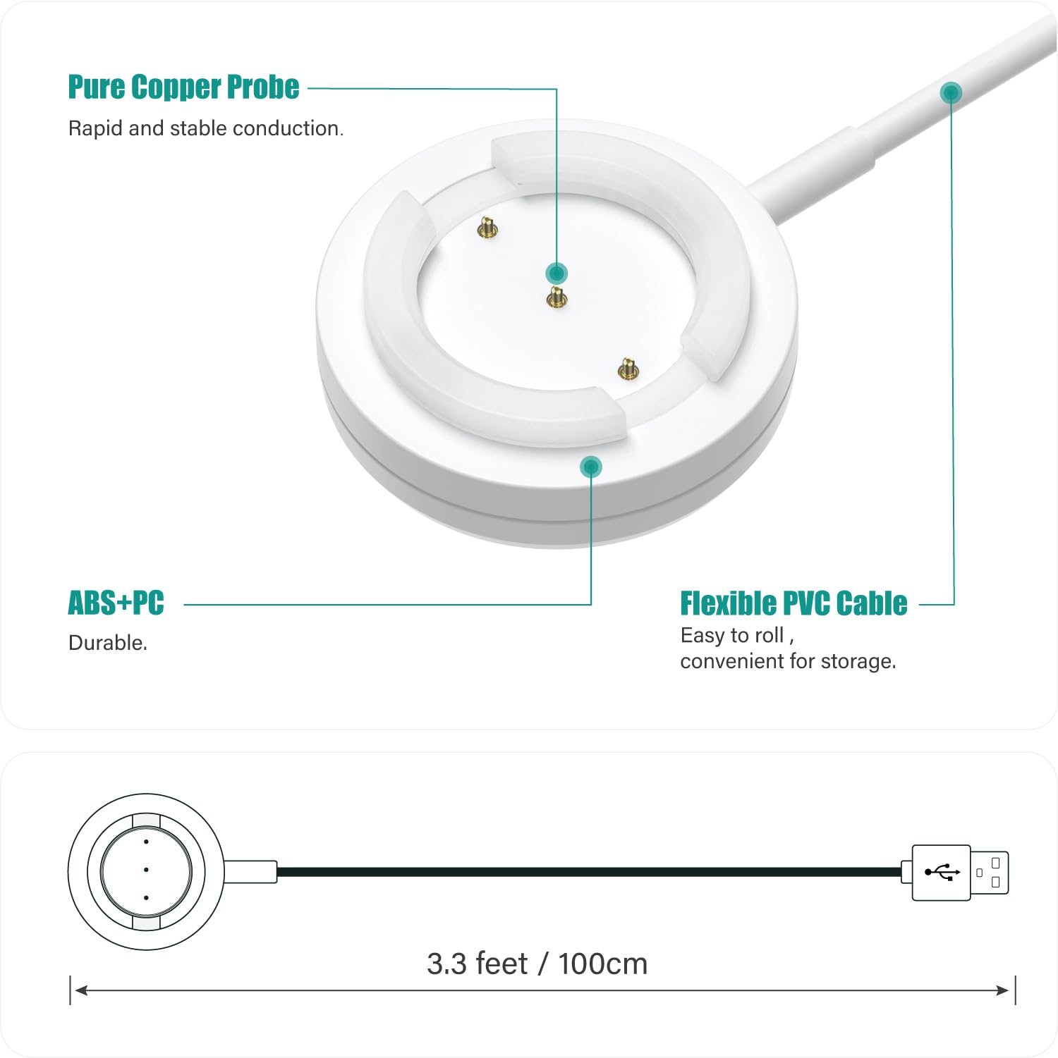 TUSITA TUSITA Charger Cable for TOTWOO Bracelet 2-Pack 1M Fast Charging Durable and Reliable - View 4 of 7