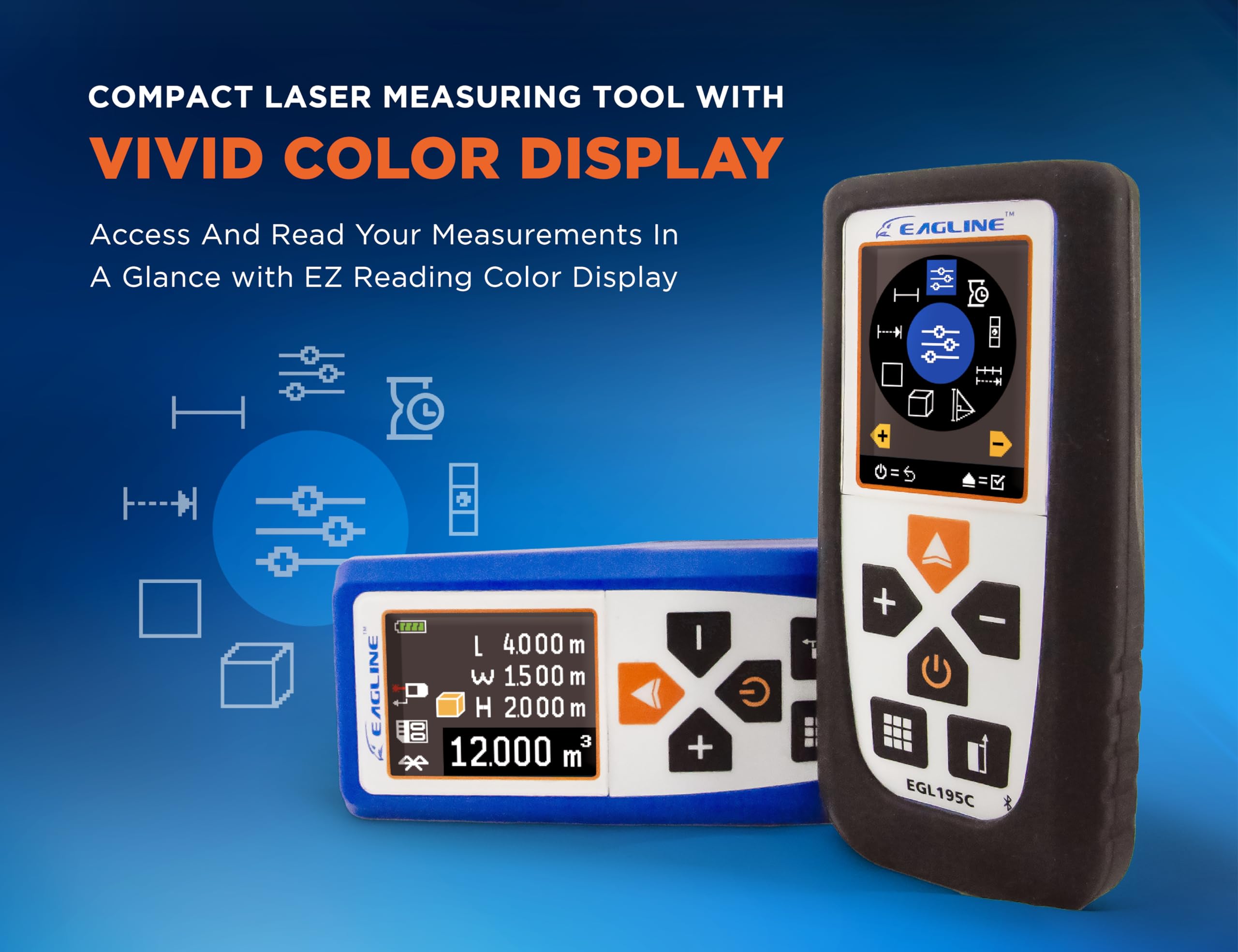 EAGLINE EAGLINE EGL195C Laser Distance Measure 195Ft Bluetooth Digital Level Tool with Protective Cover and Carpenter Pencil for Accurate Measurements - View 3 of 9