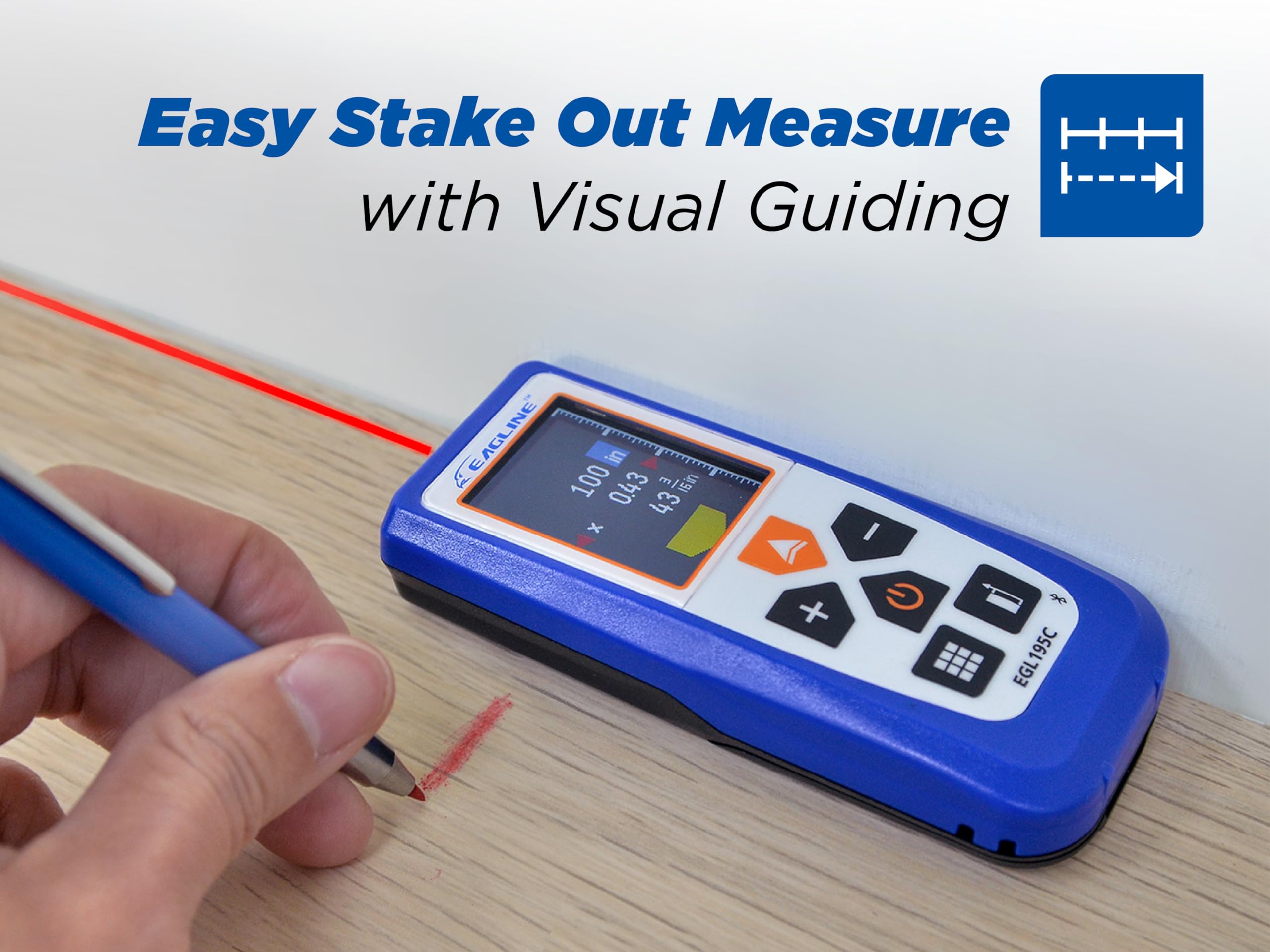 EAGLINE EAGLINE EGL195C Laser Distance Measure 195Ft Bluetooth Digital Level Tool with Protective Cover and Carpenter Pencil for Accurate Measurements - View 6 of 9