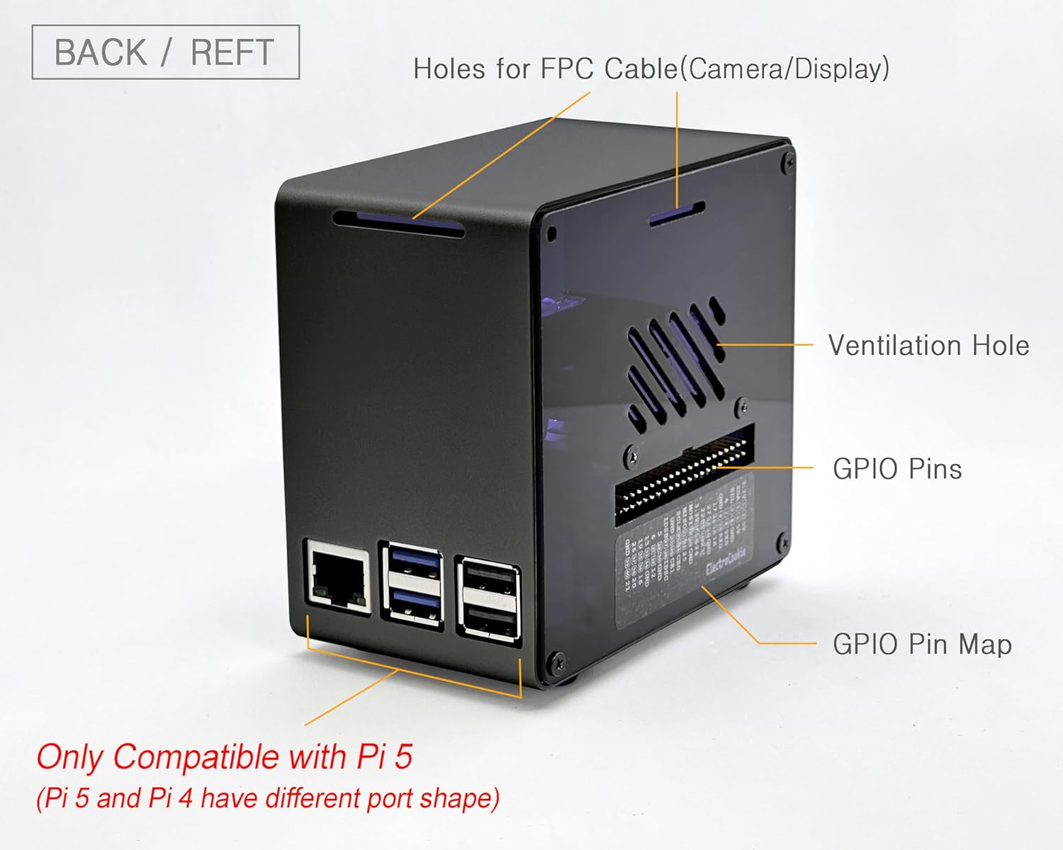 ElectroCookie ElectroCookie Raspberry Pi 5 Case Aluminum Mini Tower with Cooling Fan and Color Changing Ambient Light Black - View 4 of 9