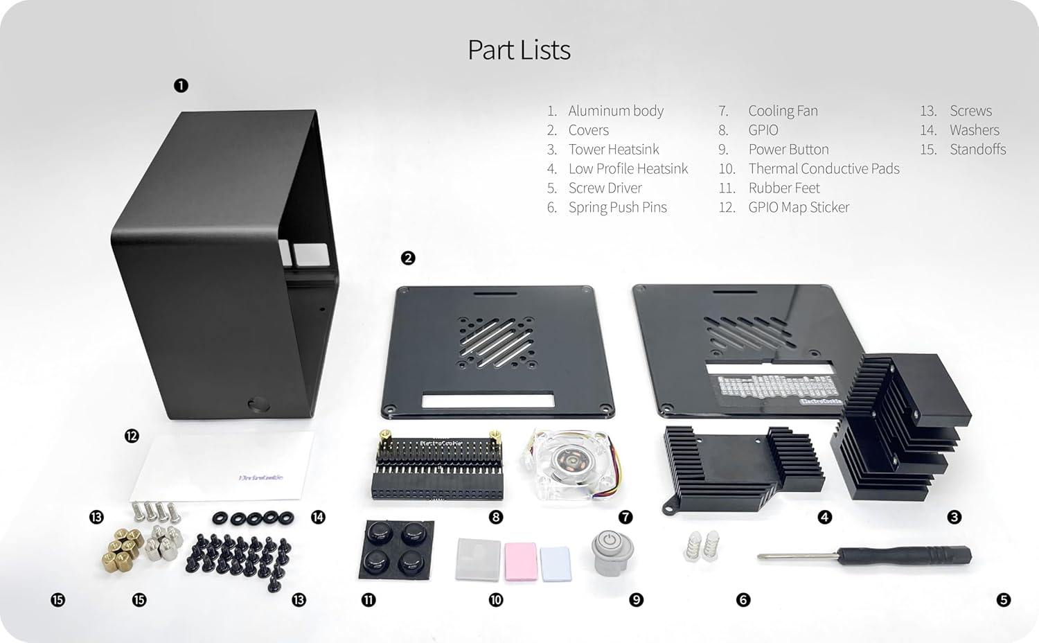 ElectroCookie ElectroCookie Raspberry Pi 5 Case Aluminum Mini Tower with Cooling Fan and Color Changing Ambient Light Black - View 6 of 9