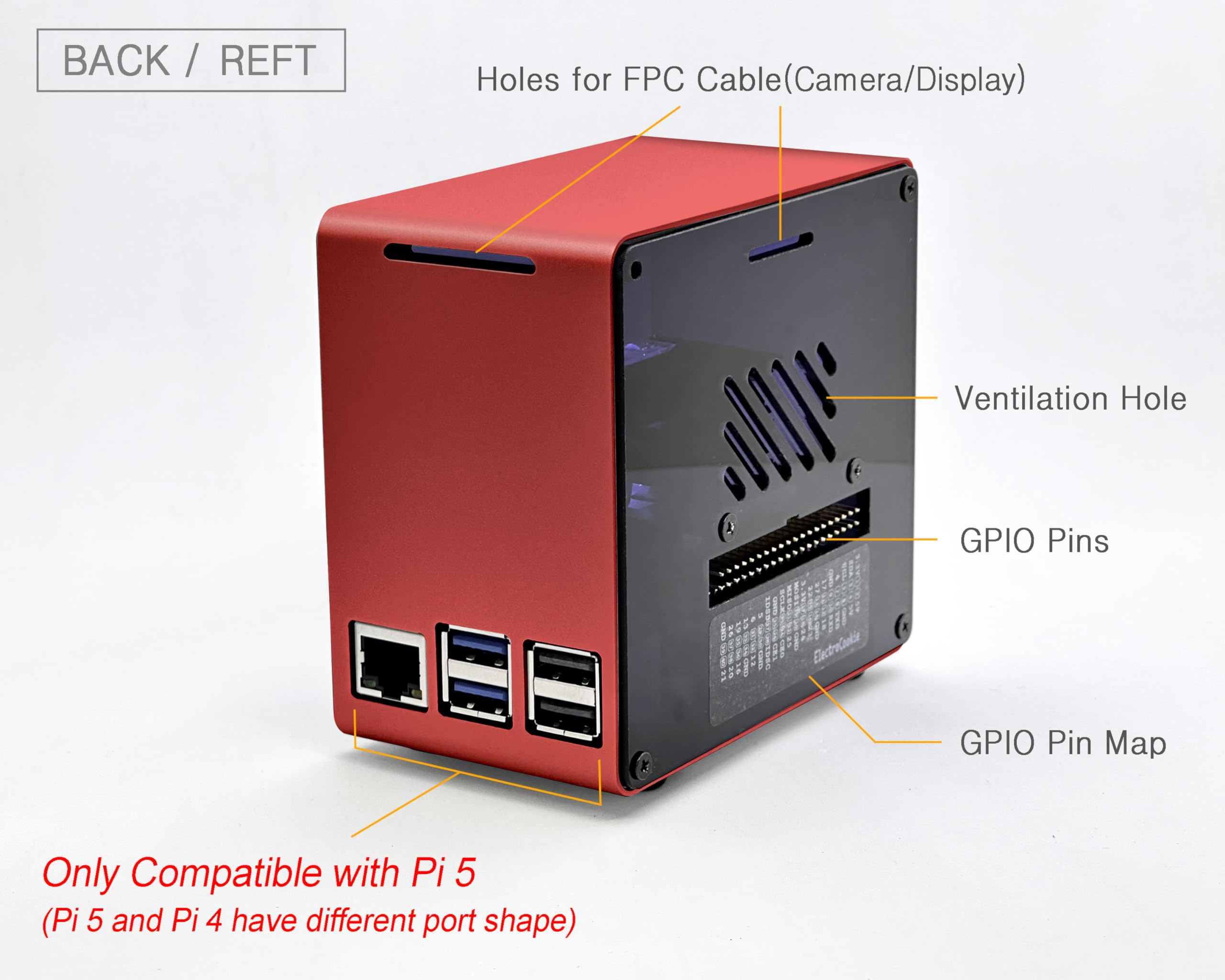 ElectroCookie ElectroCookie Raspberry Pi 5 Case Aluminum Mini Tower with Cooling Fan and Color Changing Ambient Light Red - View 4 of 8