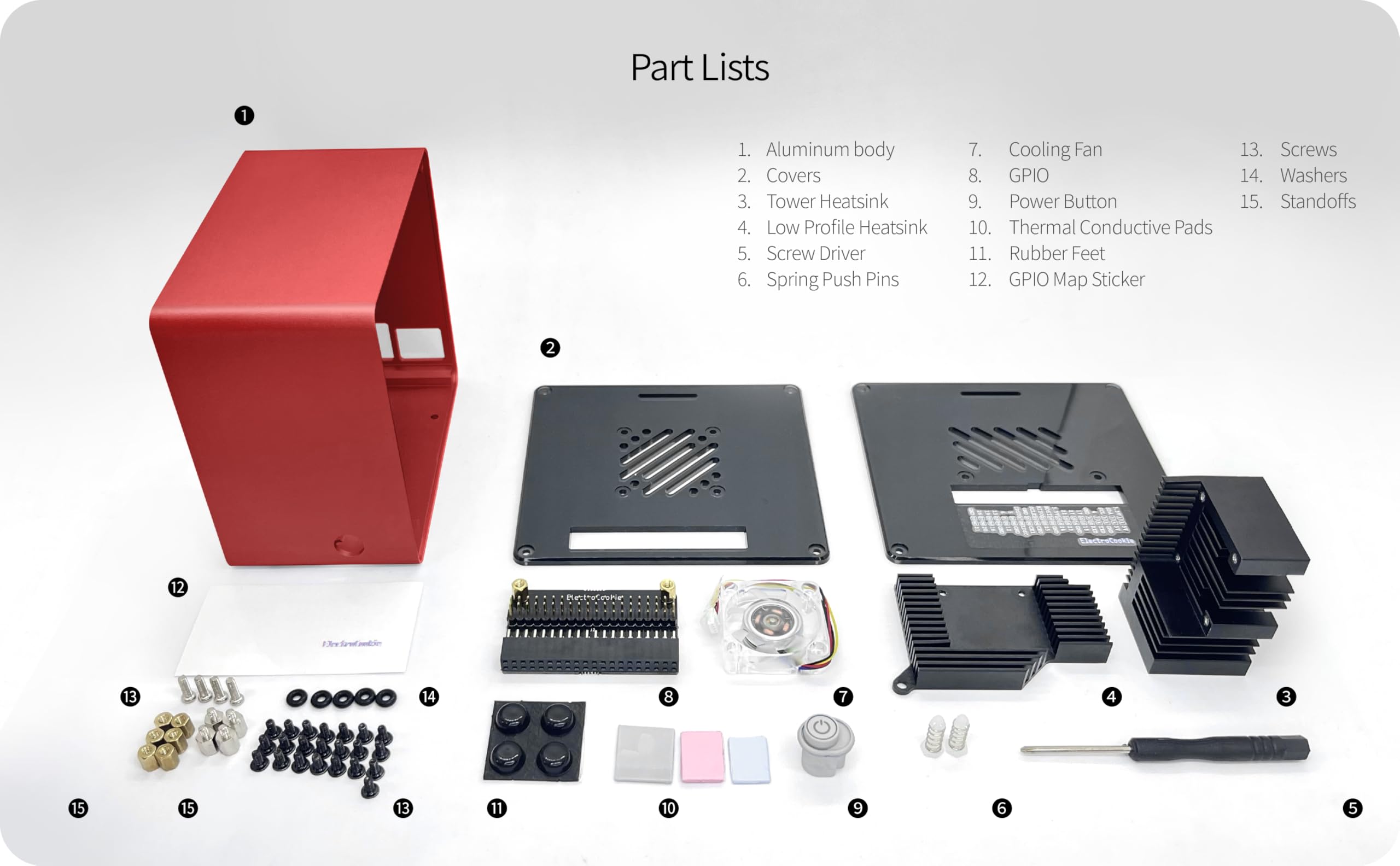 ElectroCookie ElectroCookie Raspberry Pi 5 Case Aluminum Mini Tower with Cooling Fan and Color Changing Ambient Light Red - View 6 of 8