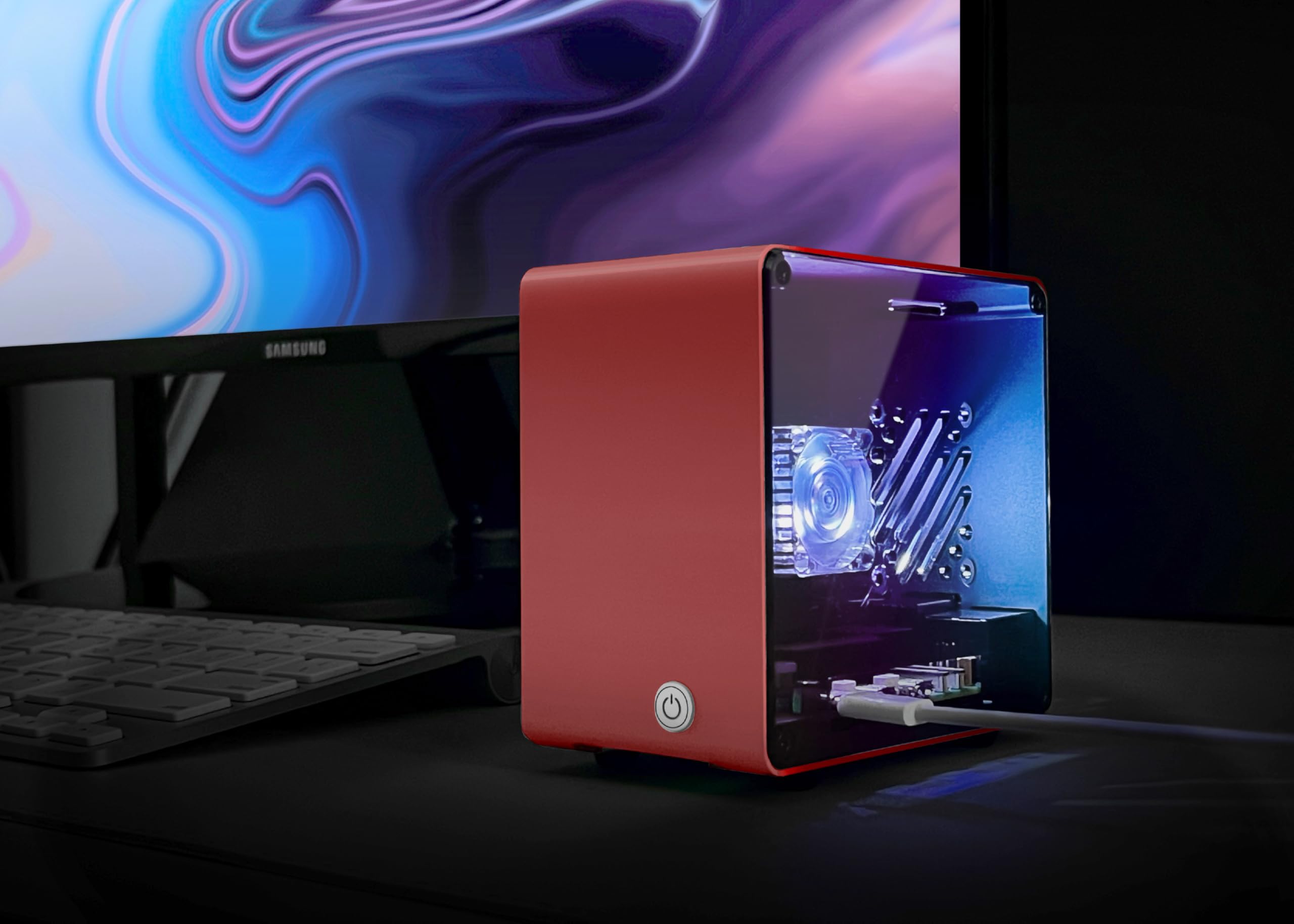 ElectroCookie ElectroCookie Raspberry Pi 5 Case Aluminum Mini Tower with Cooling Fan and Color Changing Ambient Light Red - View 8 of 8