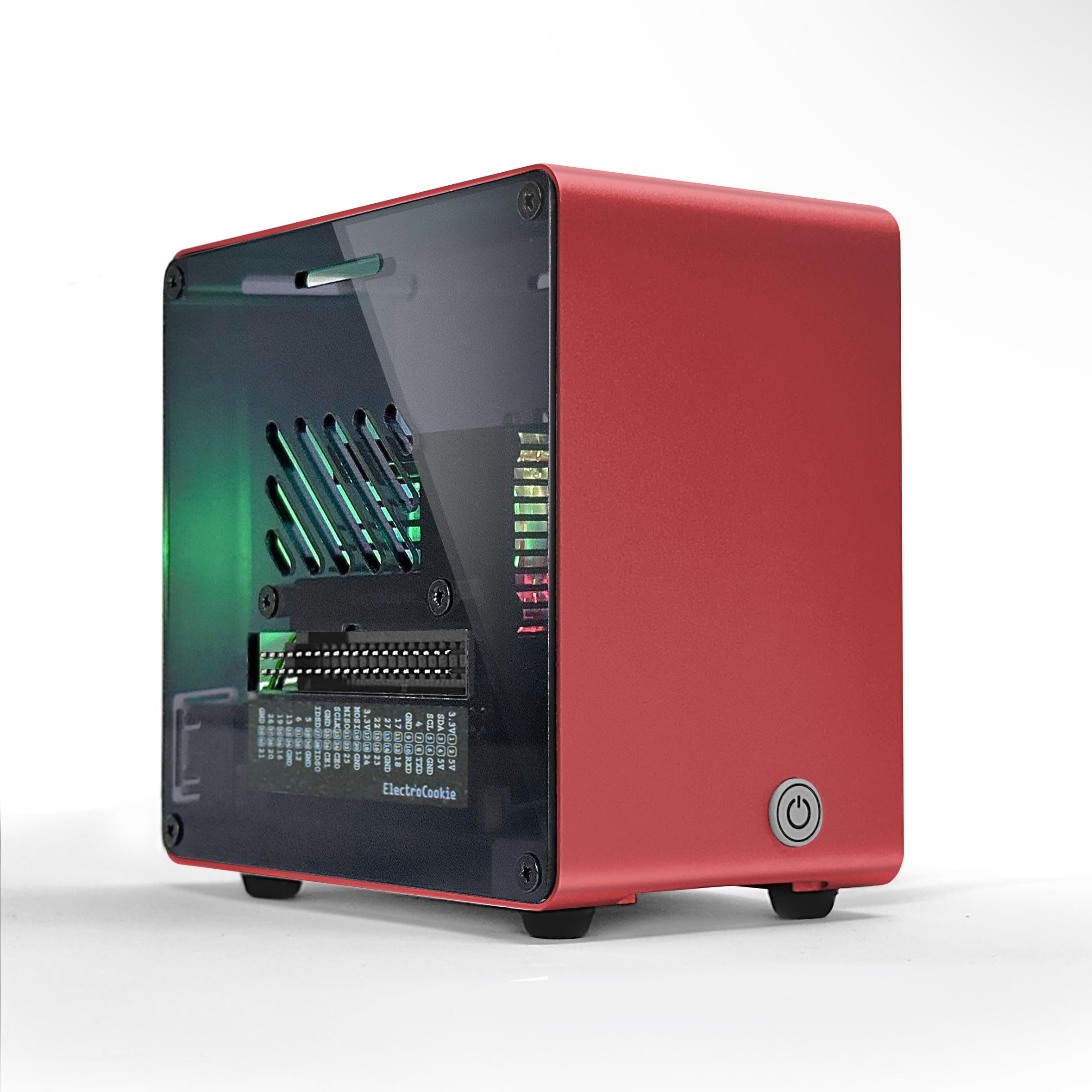 ElectroCookie ElectroCookie Raspberry Pi 5 Case Aluminum Mini Tower with Cooling Fan and Color Changing Ambient Light Red