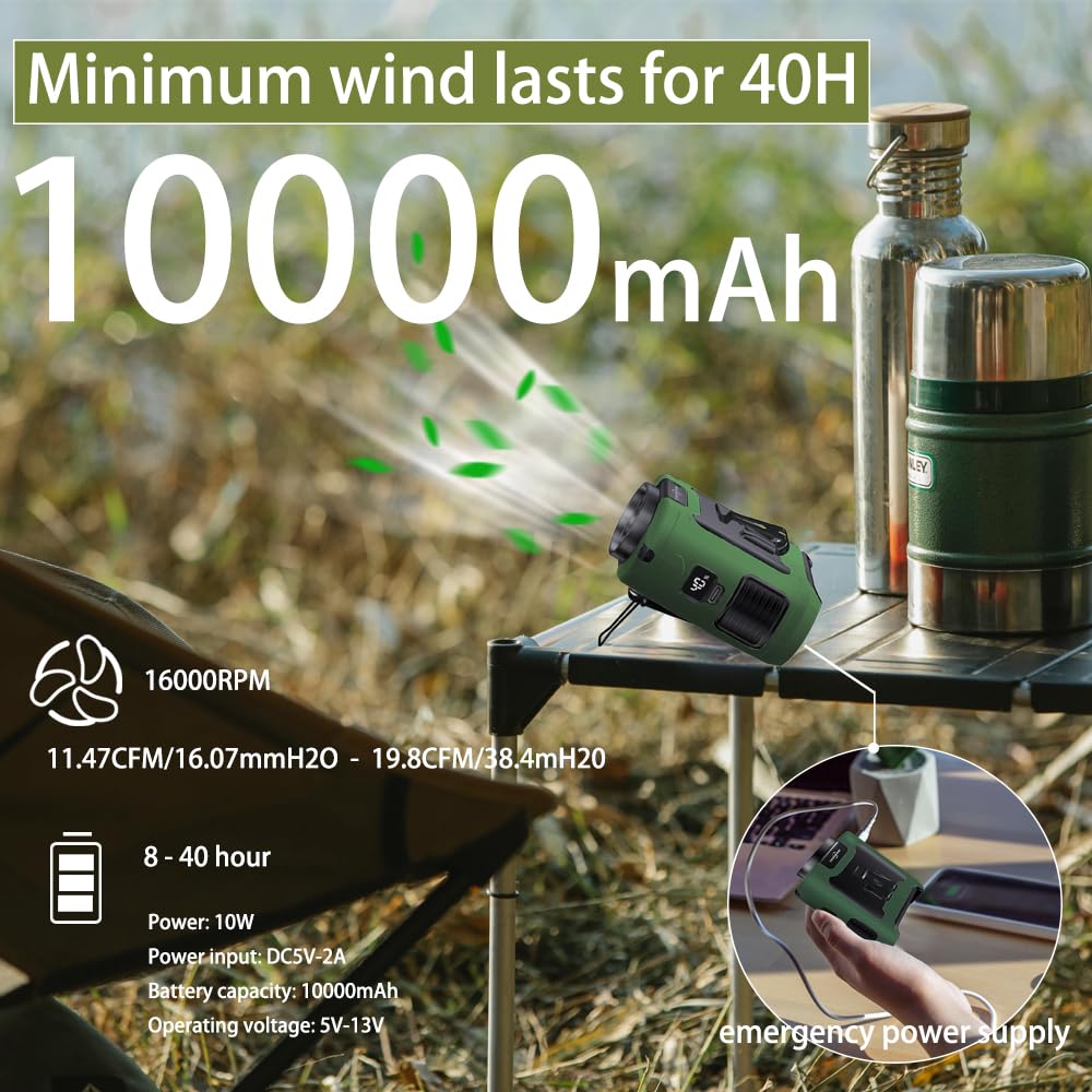 CAZOKASI CAZOKASI 2024 Upgrade 10000mAh Waist Clip Portable Body Fan with 40H Cooling for Heatstroke Prevention Green - View 2 of 7