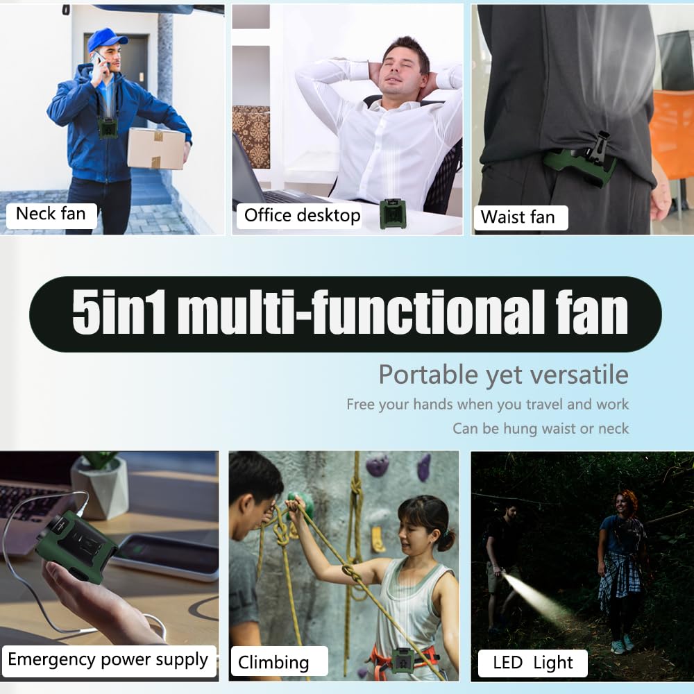 CAZOKASI CAZOKASI 2024 Upgrade 10000mAh Waist Clip Portable Body Fan with 40H Cooling for Heatstroke Prevention Green - View 5 of 7