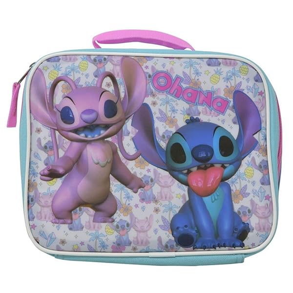 Fast Forward Fast Forward Stitch Angel Rectangle Lunch Bag - Small Pink Design for Kids & Adults