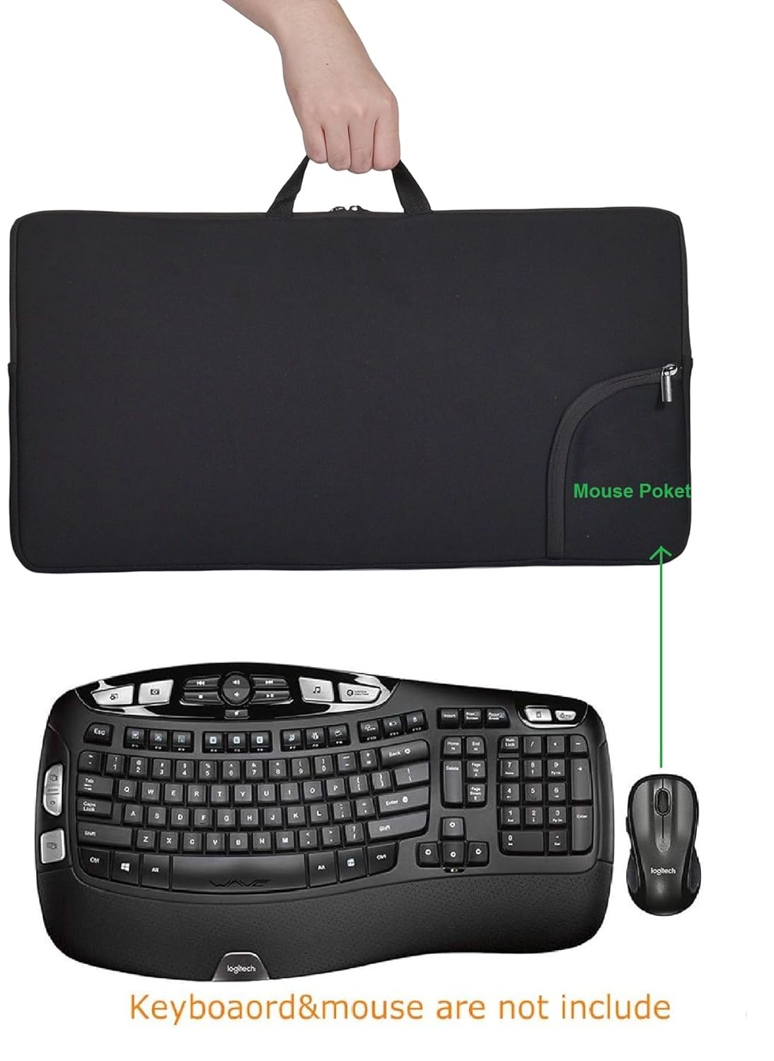 AF-WAN Portable Shockproof Dustproof Neoprene Keyboard and Mouse Case Bag for Logitech MK570 MK550 K350 Wireless Wave Combo - View 2 of 7