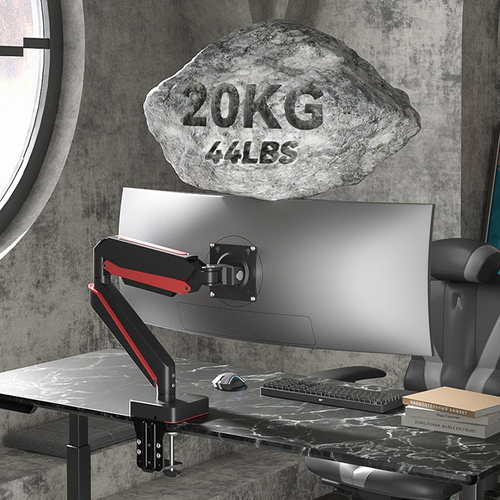 HILLPORT HILLPORT Premium Aluminum Heavy Duty Monitor Arm for 14 to 49 inch Ultrawide Displays Pneumatic Height Adjustable Desk Mount Black - View 2 of 6