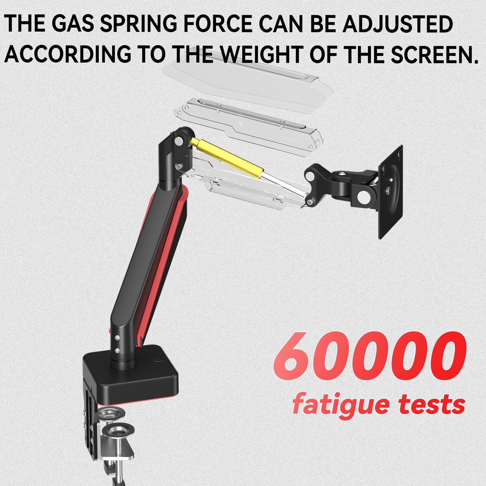 HILLPORT HILLPORT Premium Aluminum Heavy Duty Monitor Arm for 14 to 49 inch Ultrawide Displays Pneumatic Height Adjustable Desk Mount Black - View 5 of 6