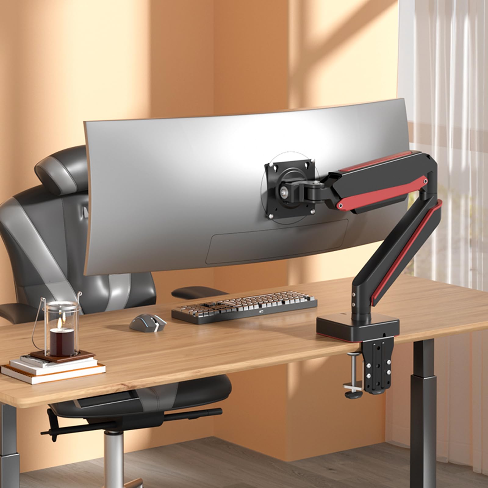 HILLPORT HILLPORT Premium Aluminum Heavy Duty Monitor Arm for 14 to 49 inch Ultrawide Displays Pneumatic Height Adjustable Desk Mount Black - View 6 of 6