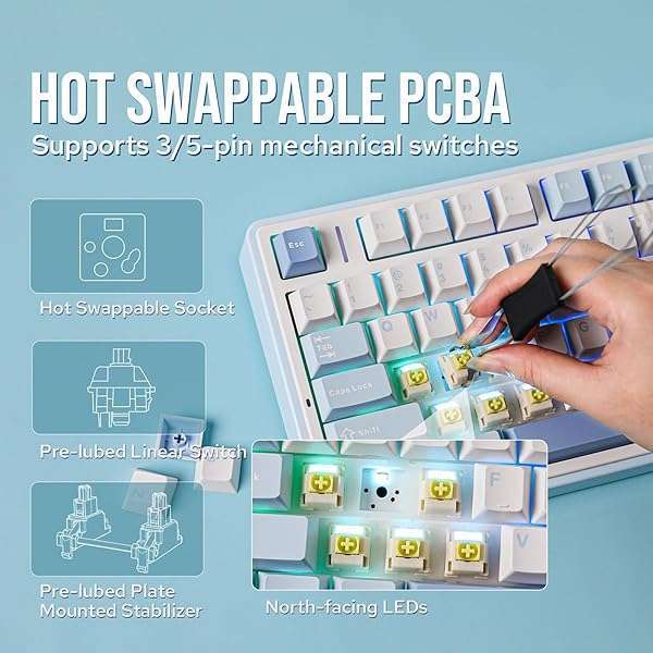 EPOMAKER EPOMAKER x Aula F75: Wireless 75% Gasket Mechanical Keyboard with RGB, Hot Swappable, & Five-Layer Padding - Sea Salt Blue - View 6 of 11