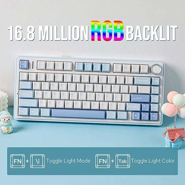 EPOMAKER EPOMAKER x Aula F75: Wireless 75% Gasket Mechanical Keyboard with RGB, Hot Swappable, & Five-Layer Padding - Sea Salt Blue - View 7 of 11