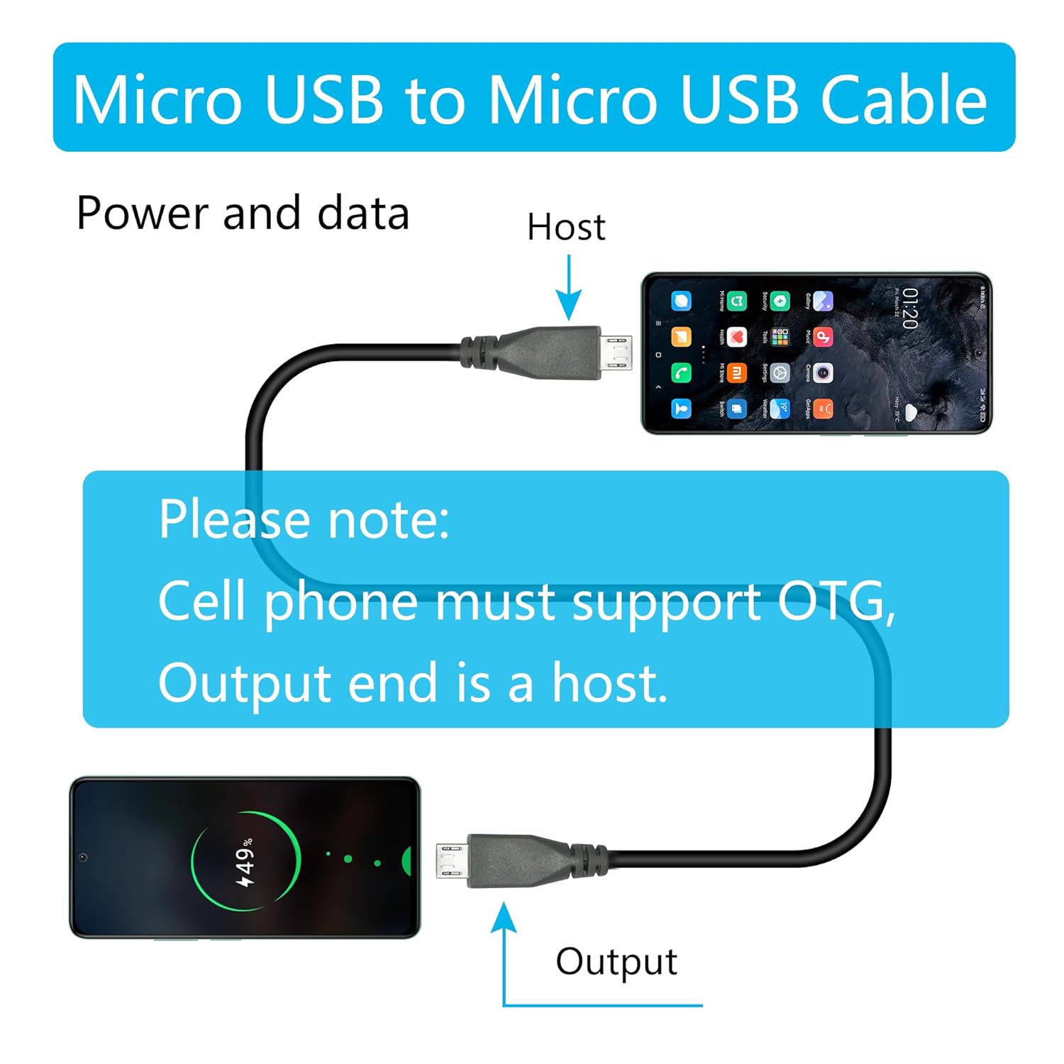 Maixbomr Micro USB Charging Data Cable 0.5M USB 2.0 Male to Male OTG Compatible with Cell Phones Tablets MP3 Players Game Controllers Headsets 2Pcs - View 3 of 9