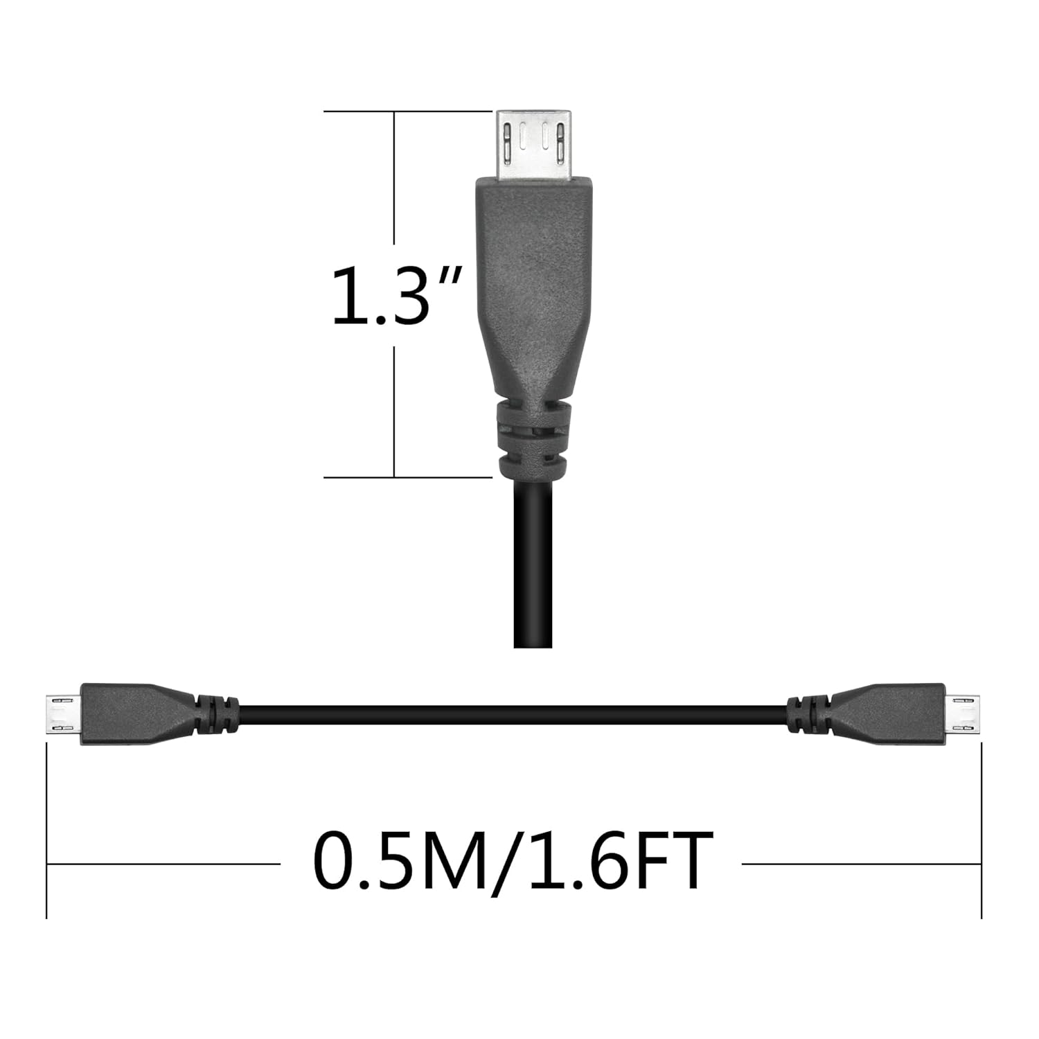 Maixbomr Micro USB Charging Data Cable 0.5M USB 2.0 Male to Male OTG Compatible with Cell Phones Tablets MP3 Players Game Controllers Headsets 2Pcs - View 6 of 9