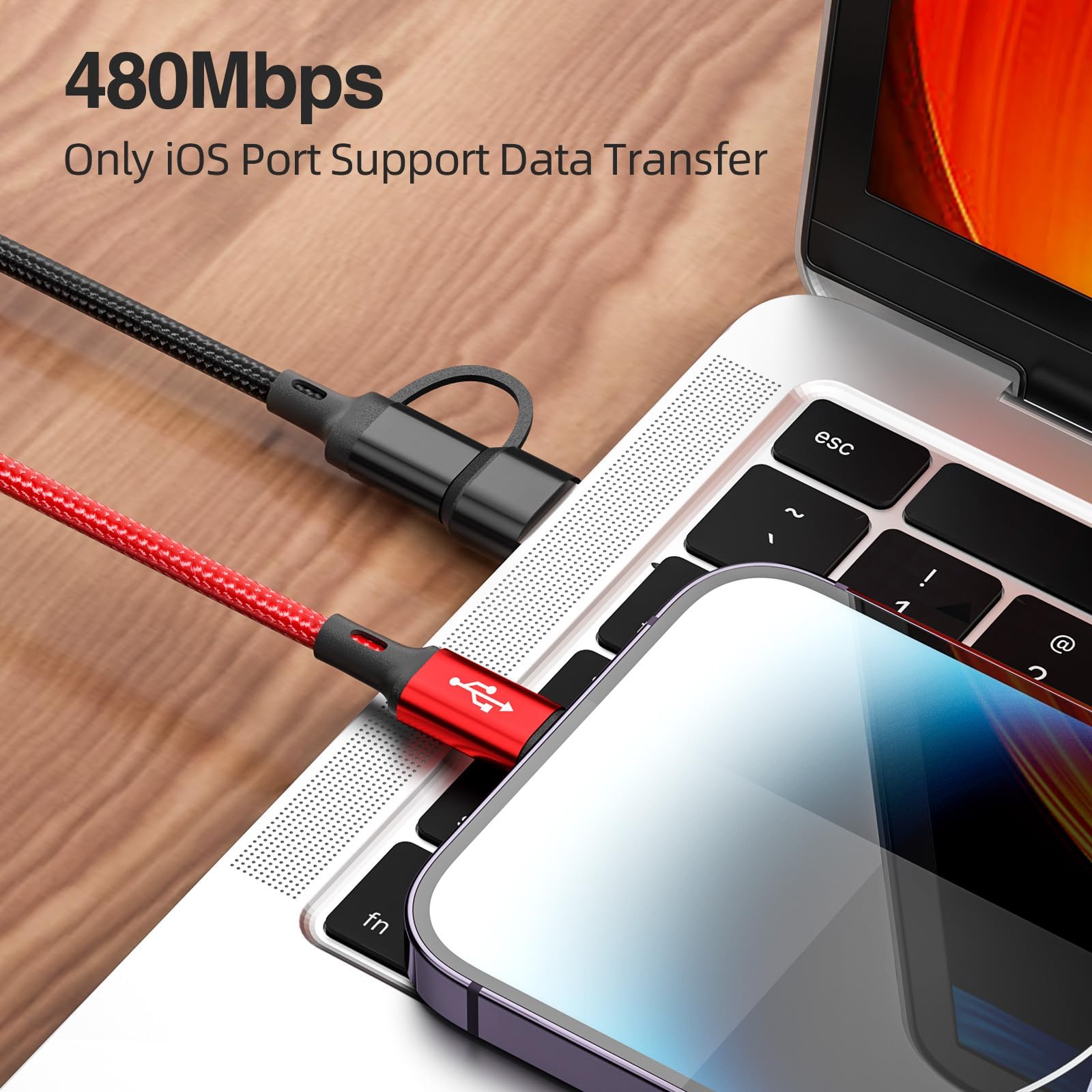 PonJel PonJel 6 in 1 Multi Charging Cable 2 Pack 6FT Braided Fast Charging Cord USB A C Micro USB for Cell Phones and Tablets - View 5 of 7