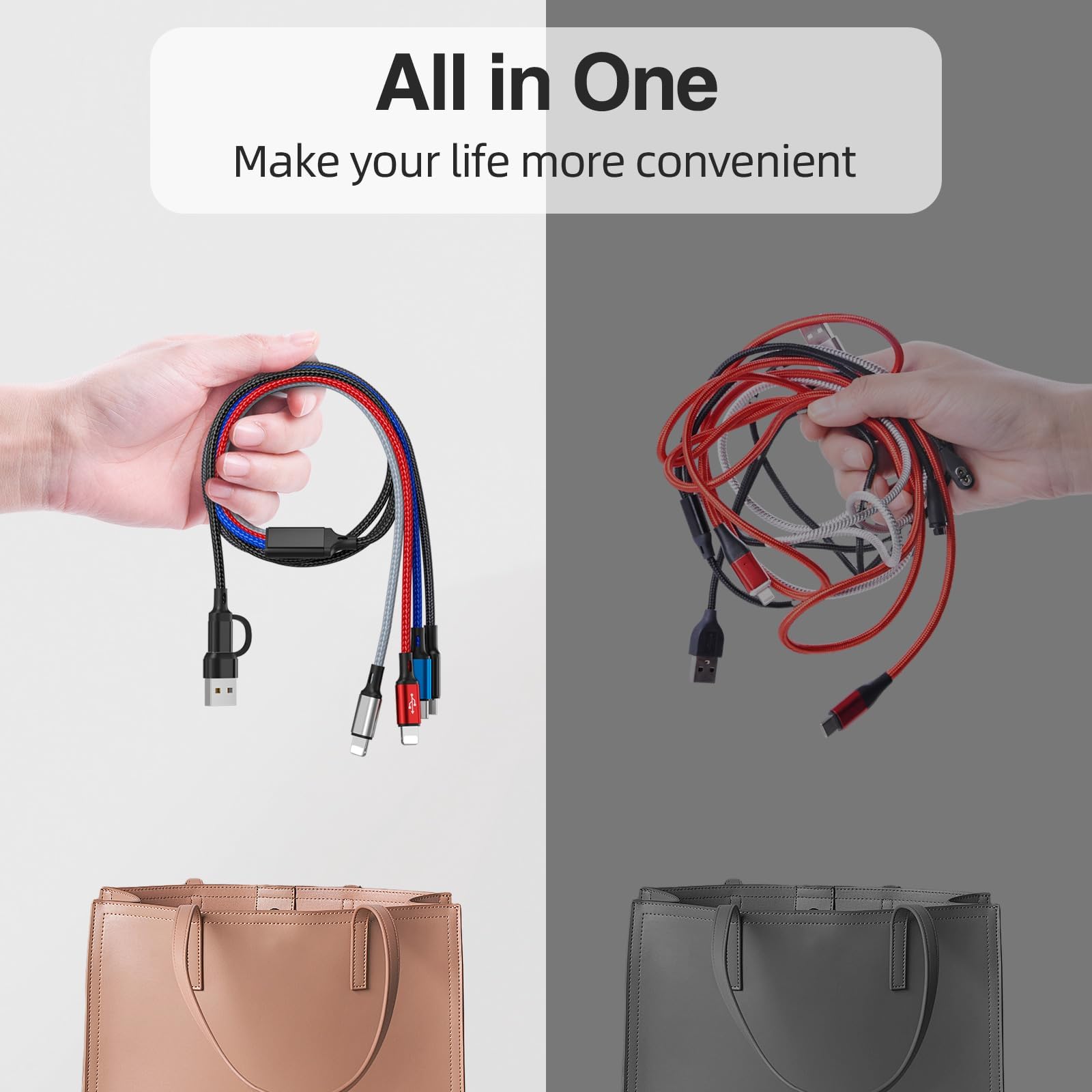 PonJel PonJel 6 in 1 Multi Charging Cable 2 Pack 6FT Braided Fast Charging Cord USB A C Micro USB for Cell Phones and Tablets - View 6 of 7