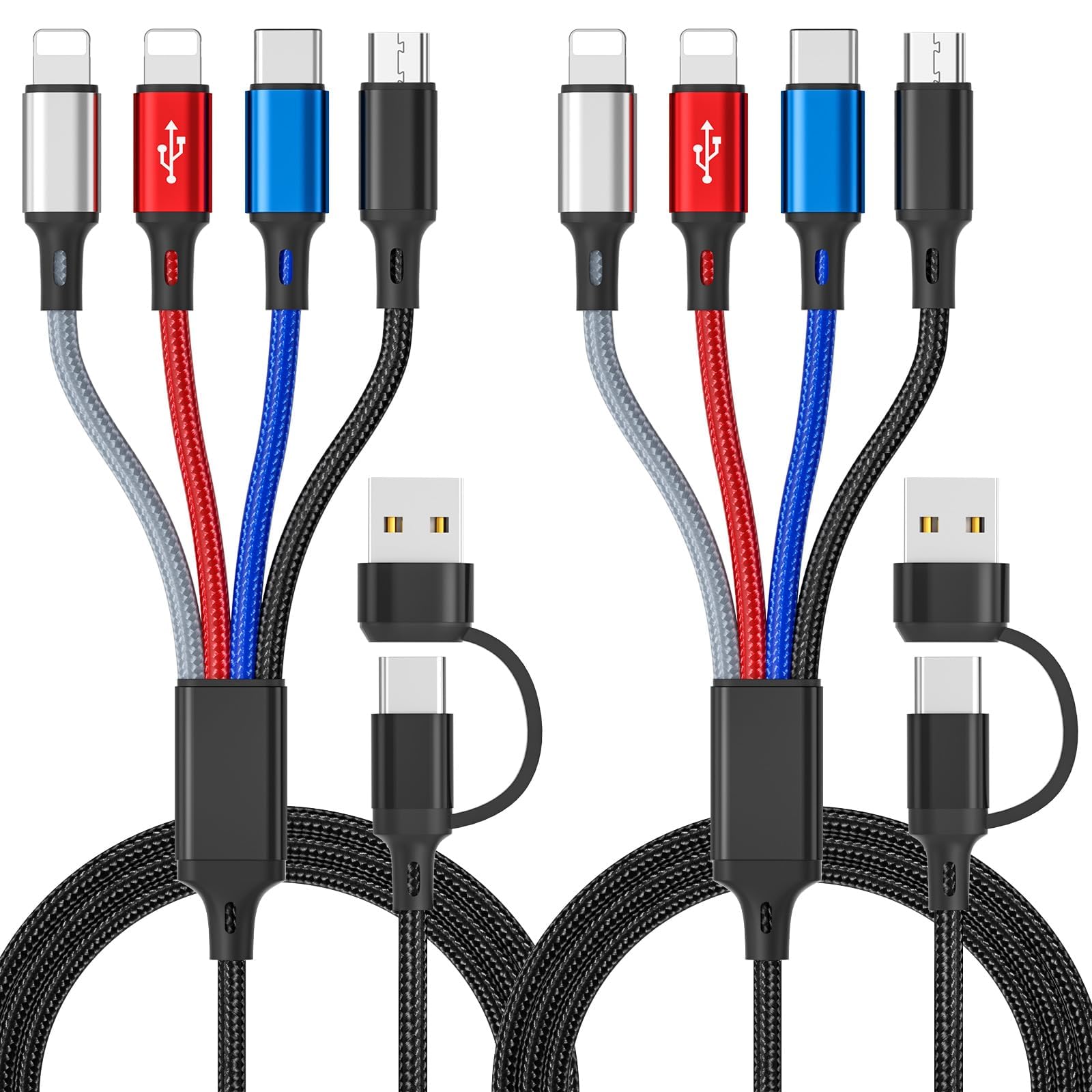 PonJel PonJel 6 in 1 Multi Charging Cable 2 Pack 6FT Braided Fast Charging Cord USB A C Micro USB for Cell Phones and Tablets
