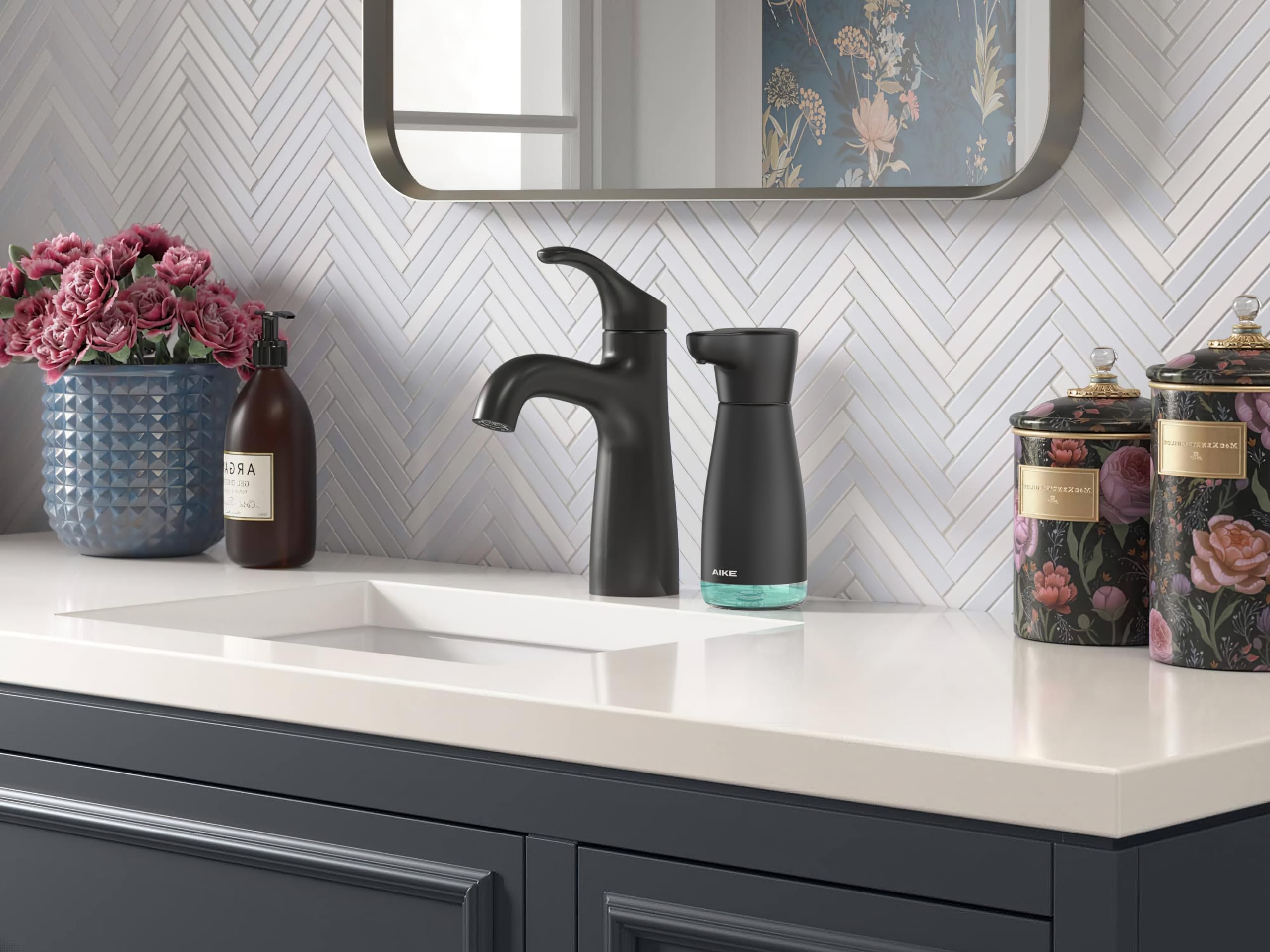 AIKE AIKE Magnetic Charging Waterproof Automatic Soap Dispenser Liquid Soap Anti-Fingerprint Black Coating 14fl.oz Model AK1337 - View 6 of 6