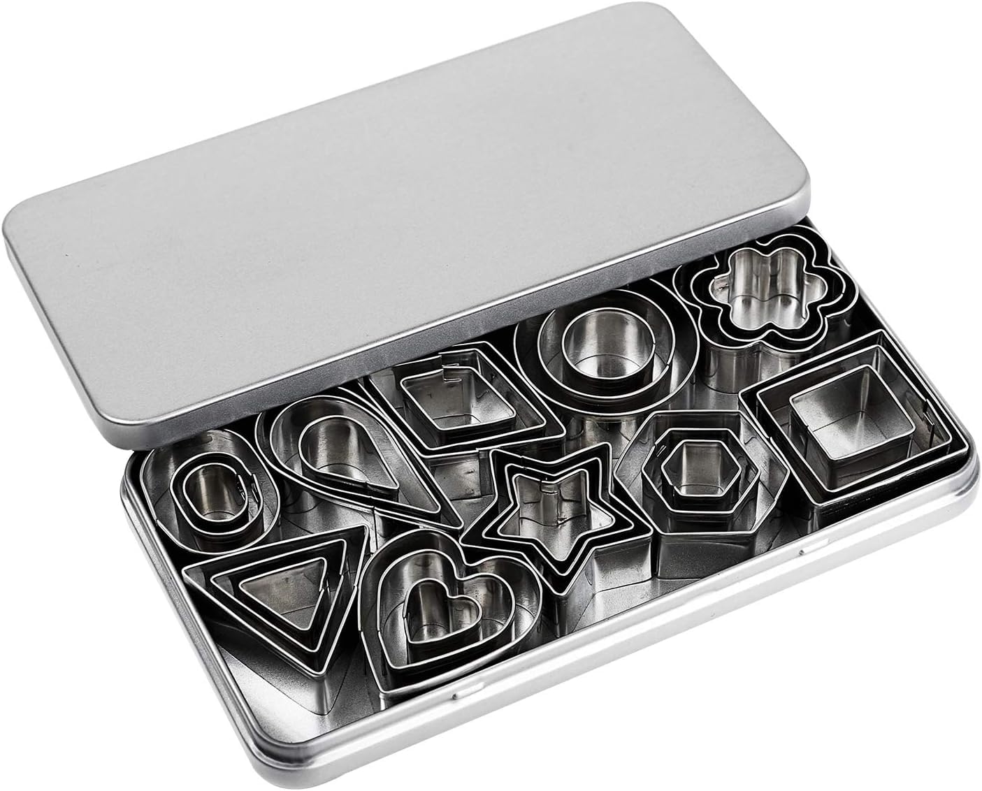 GELIFATLE Mini Cookie Cutter Set 30 Tiny Stainless Steel Stamps for Pastry Dough Pie Crust Fruit Fondant Shapes Rectangle Square Heart Star Triangle Round