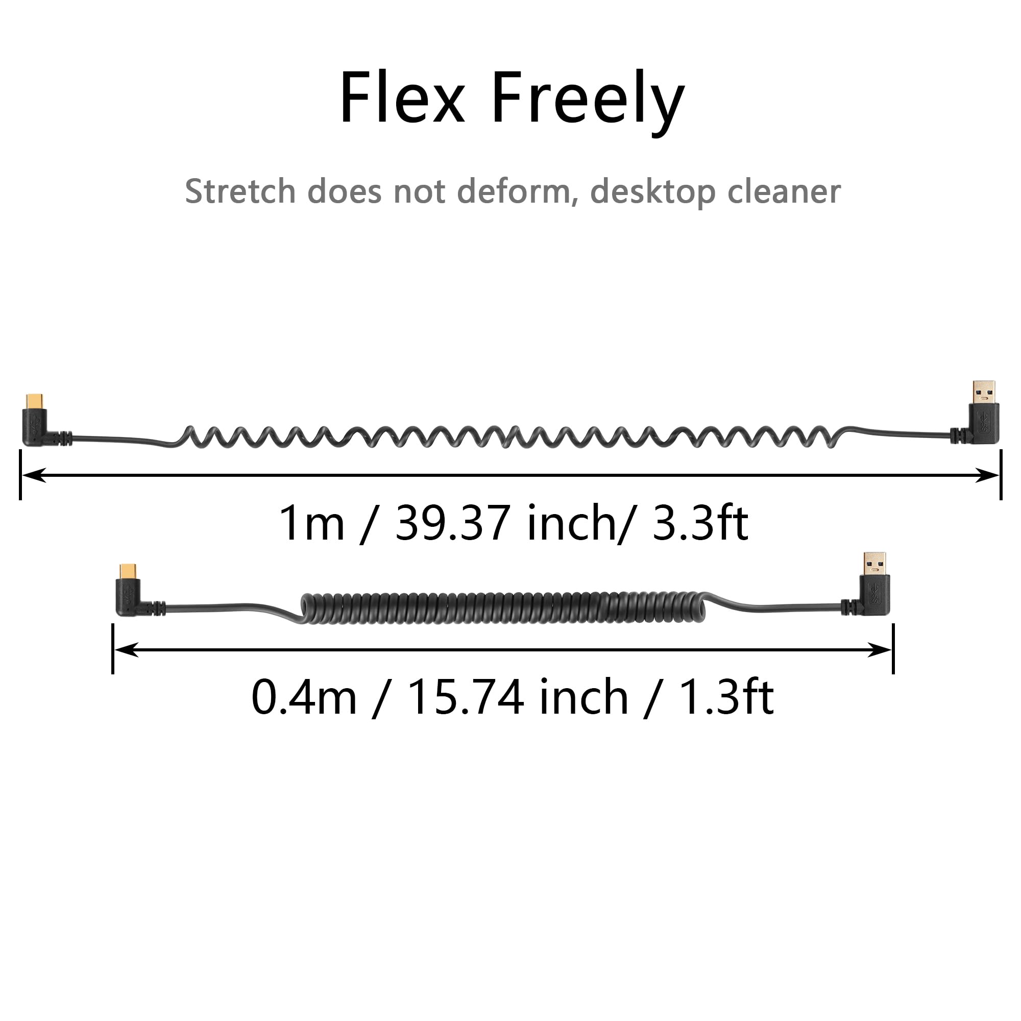 SinLoon SinLoon 90 Degree USB Type C Spring Cable 5Gbps Retractable USB3.0 for Fast Charging and Data Transfer for Phones Tablets and USB C Devices Left - View 5 of 8