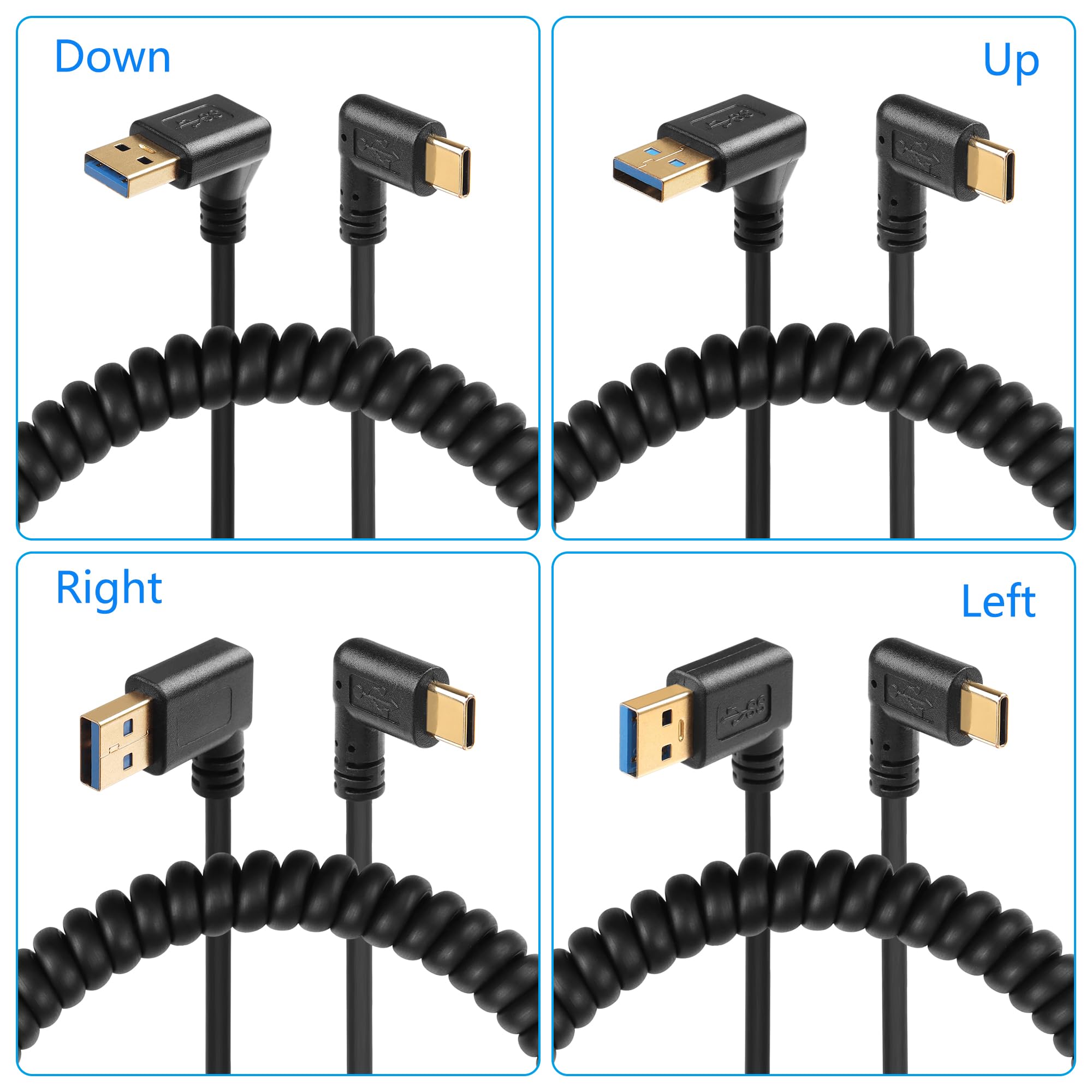 SinLoon SinLoon 90 Degree USB Type C Spring Cable 5Gbps Retractable USB3.0 for Fast Charging and Data Transfer for Phones Tablets and USB C Devices Left - View 8 of 8
