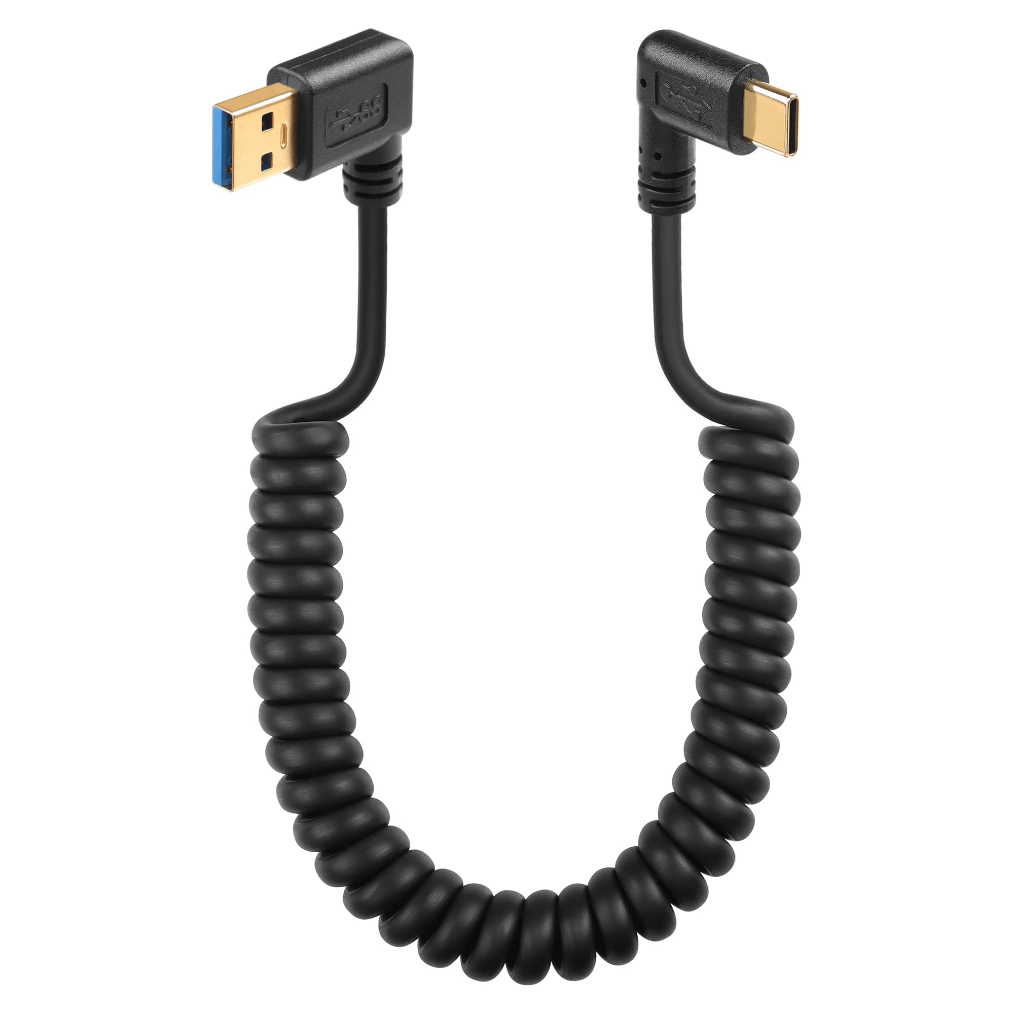 SinLoon 90 Degree USB Type C Spring Cable 5Gbps Retractable USB3.0 for Fast Charging and Data Transfer for Phones Tablets and USB C Devices Left