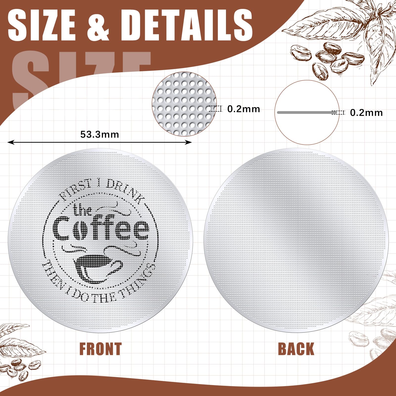 Yaomiao Yaomiao 2 Pcs 53.3mm Ultra Slim 0.2mm Puck Screen Stainless Steel Reusable Espresso Filters for 54mm Portafilter - View 2 of 7