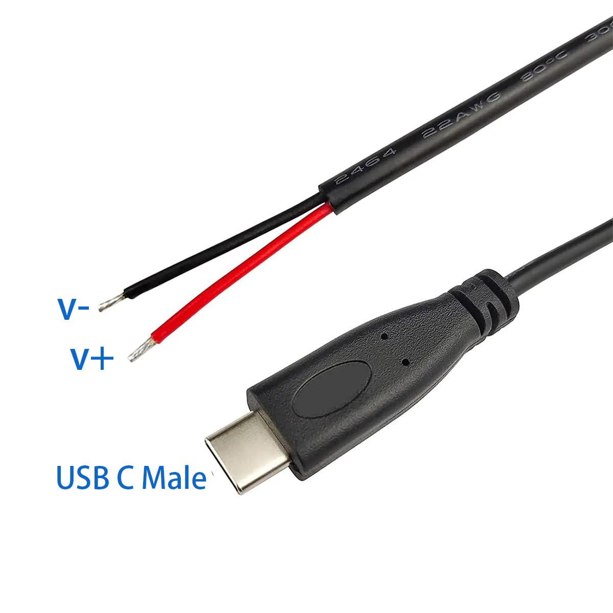 Jienk Jienk 5Pcs 25CM USB Type-C 2 Core Pigtail Cable 3A 5V Male Plug to Bare Wire for DIY Repair Black - View 2 of 7