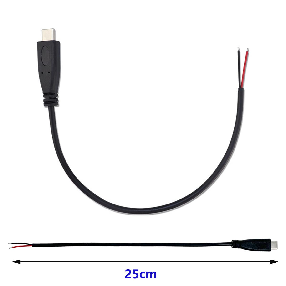 Jienk Jienk 5Pcs 25CM USB Type-C 2 Core Pigtail Cable 3A 5V Male Plug to Bare Wire for DIY Repair Black - View 6 of 7