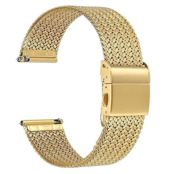 WOCCI 16mm Elite Metal Watch Band - Gold Mesh Woven Strap, 316L Stainless Steel, Quick Release for Men & Women