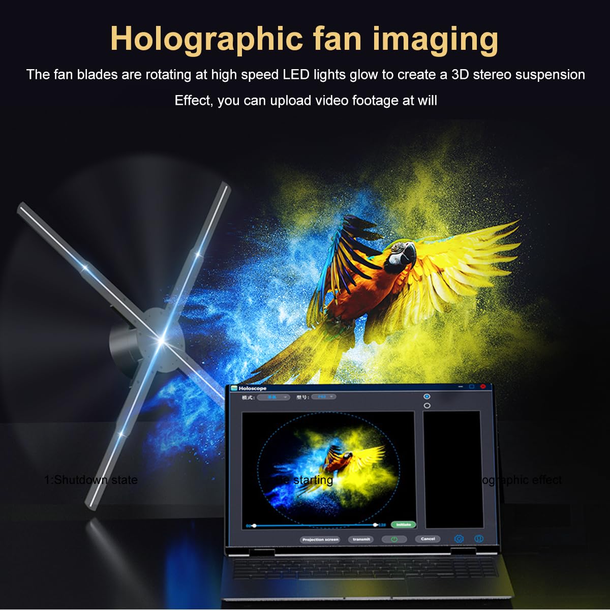 HAVisikr HAVisikr 22 Inch 3D Hologram Fan with 2000x1356 Resolution and HD LED Beads for Holographic Video Advertising and Bluetooth Audio Support - View 5 of 9