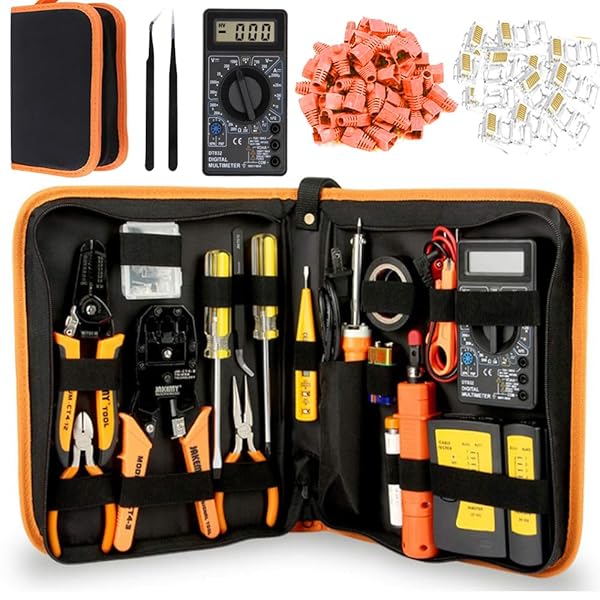 LEATBUY-TECH LEATBUY Network Crimp Tool Kit for RJ45 RJ11 RJ12 CAT5 CAT6 Cat5e Professional Crimper Connector Stripper Cutter Black DUW-24D1