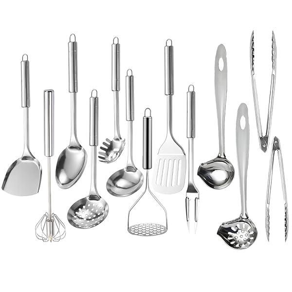 Ragyzity Ragyzity 304 Stainless Steel Kitchen Utensil Set 13PCS Nonstick Cookware Serving Utensils Comfortable Grip All Metal Cooking Spoons